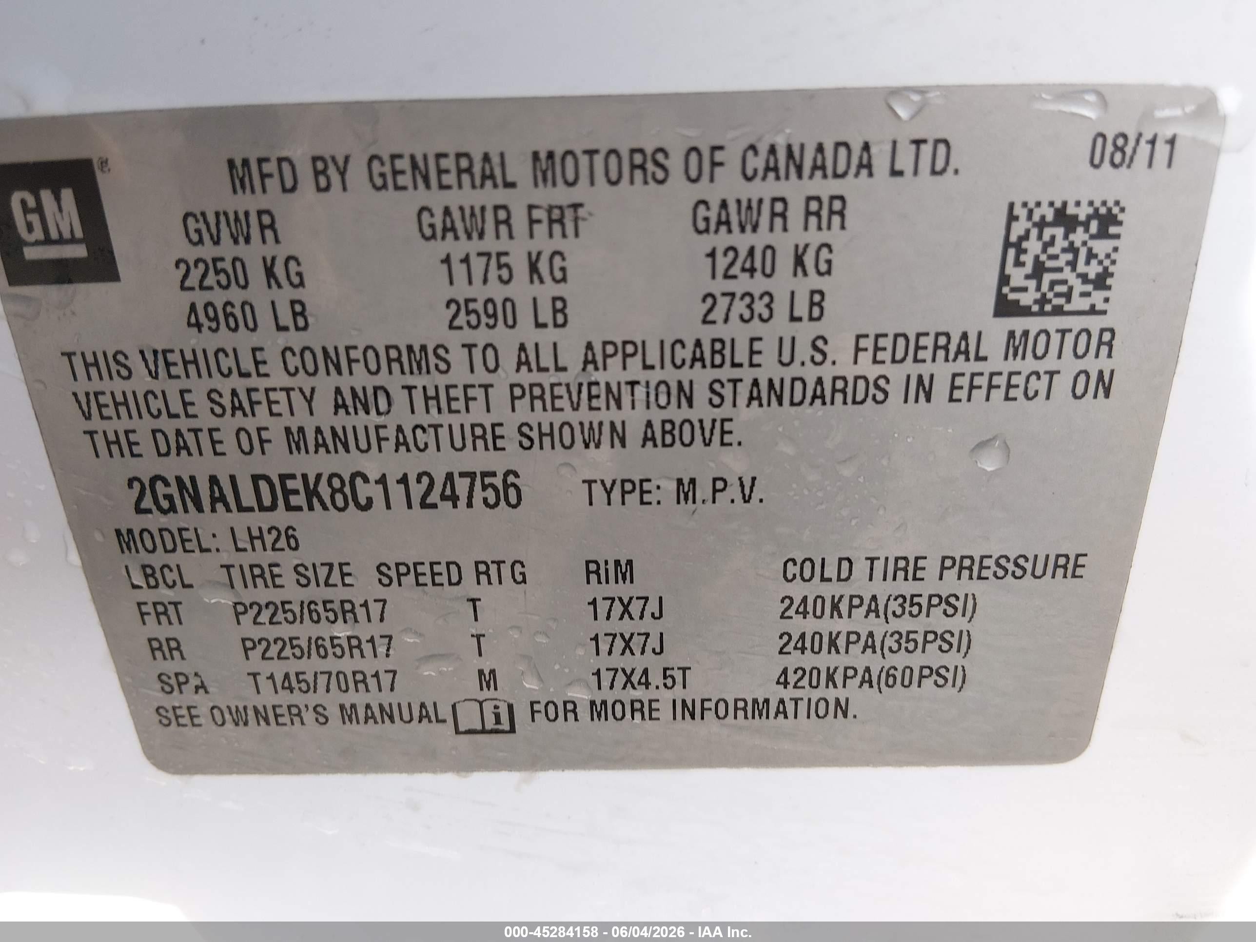 2012 Chevrolet Equinox 1lt White vin: 2GNALDEK8C1124756