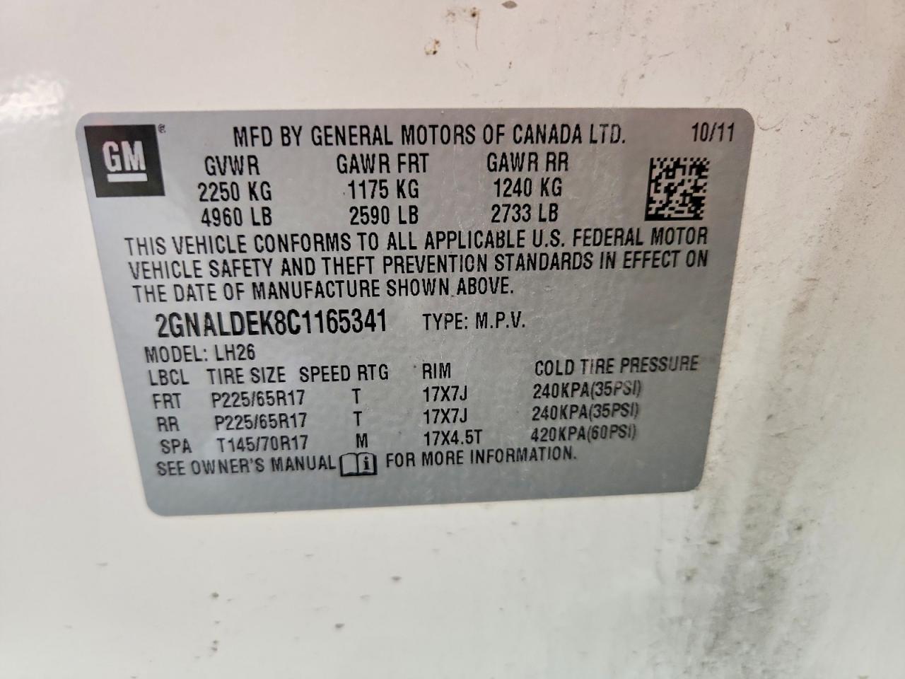 2012 Chevrolet Equinox Lt White vin: 2GNALDEK8C1165341
