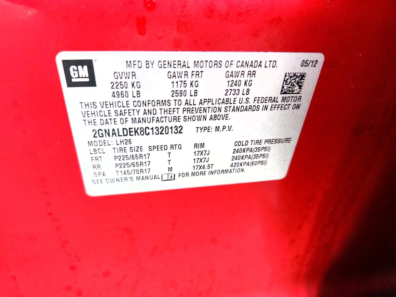 2012 Chevrolet Equinox Lt Red vin: 2GNALDEK8C1320132
