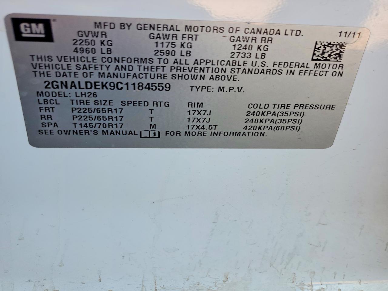 2012 Chevrolet Equinox Lt White vin: 2GNALDEK9C1184559