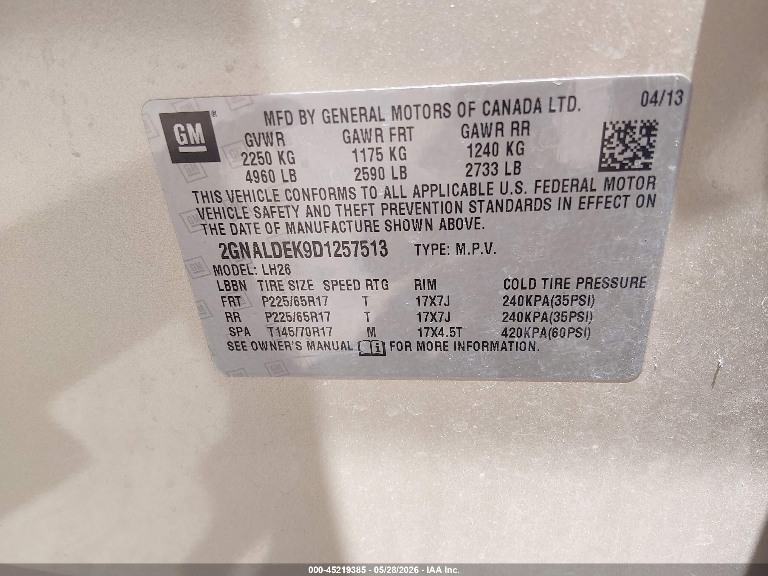 2013 Chevrolet Equinox 1lt Tan vin: 2GNALDEK9D1257513