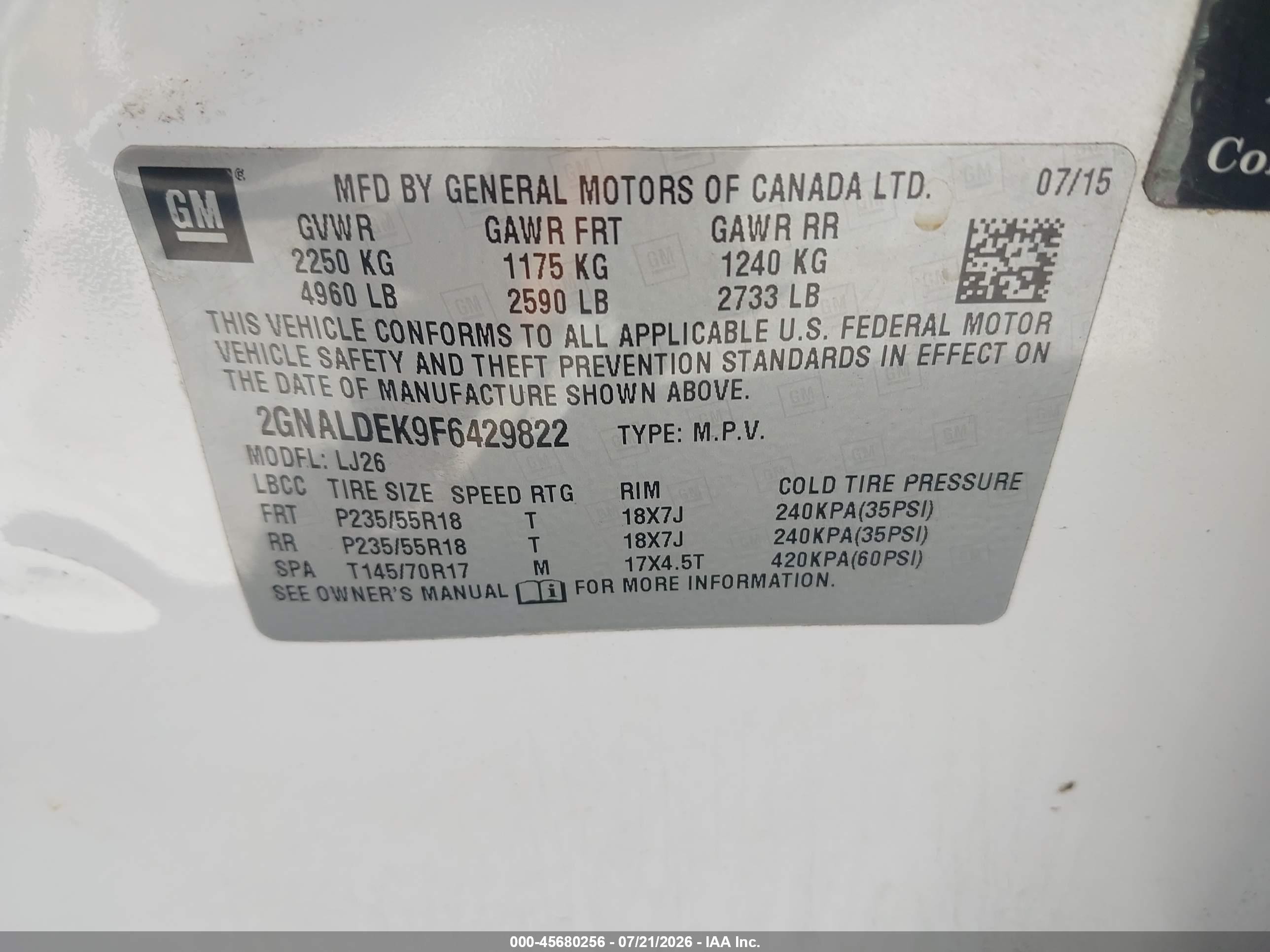 2015 Chevrolet Equinox Ltz Белый vin: 2GNALDEK9F6429822
