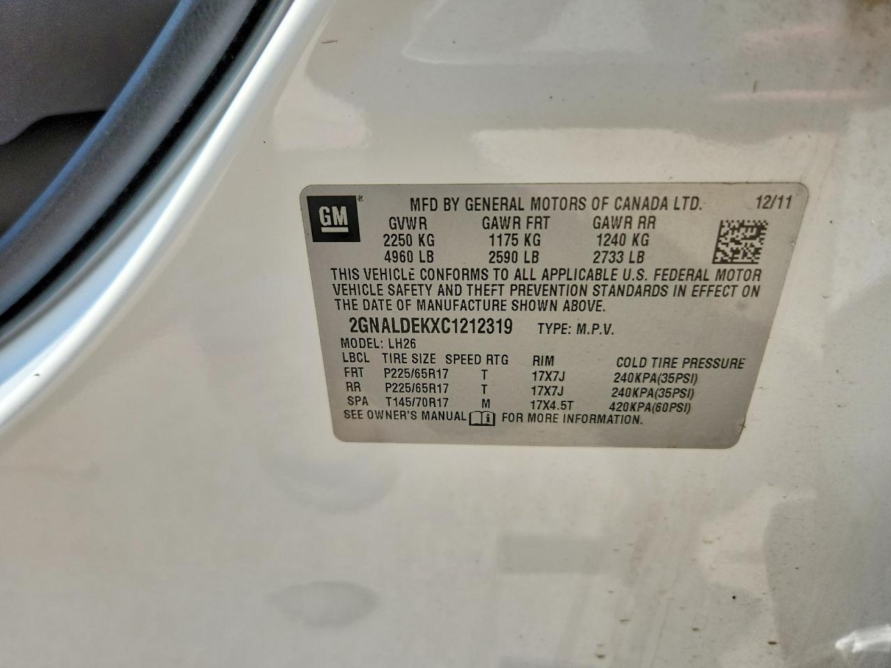 2012 Chevrolet Equinox Lt White vin: 2GNALDEKXC1212319