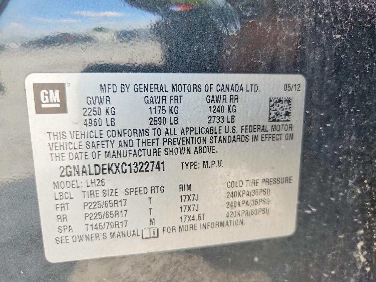 2012 Chevrolet Equinox Lt Black vin: 2GNALDEKXC1322741