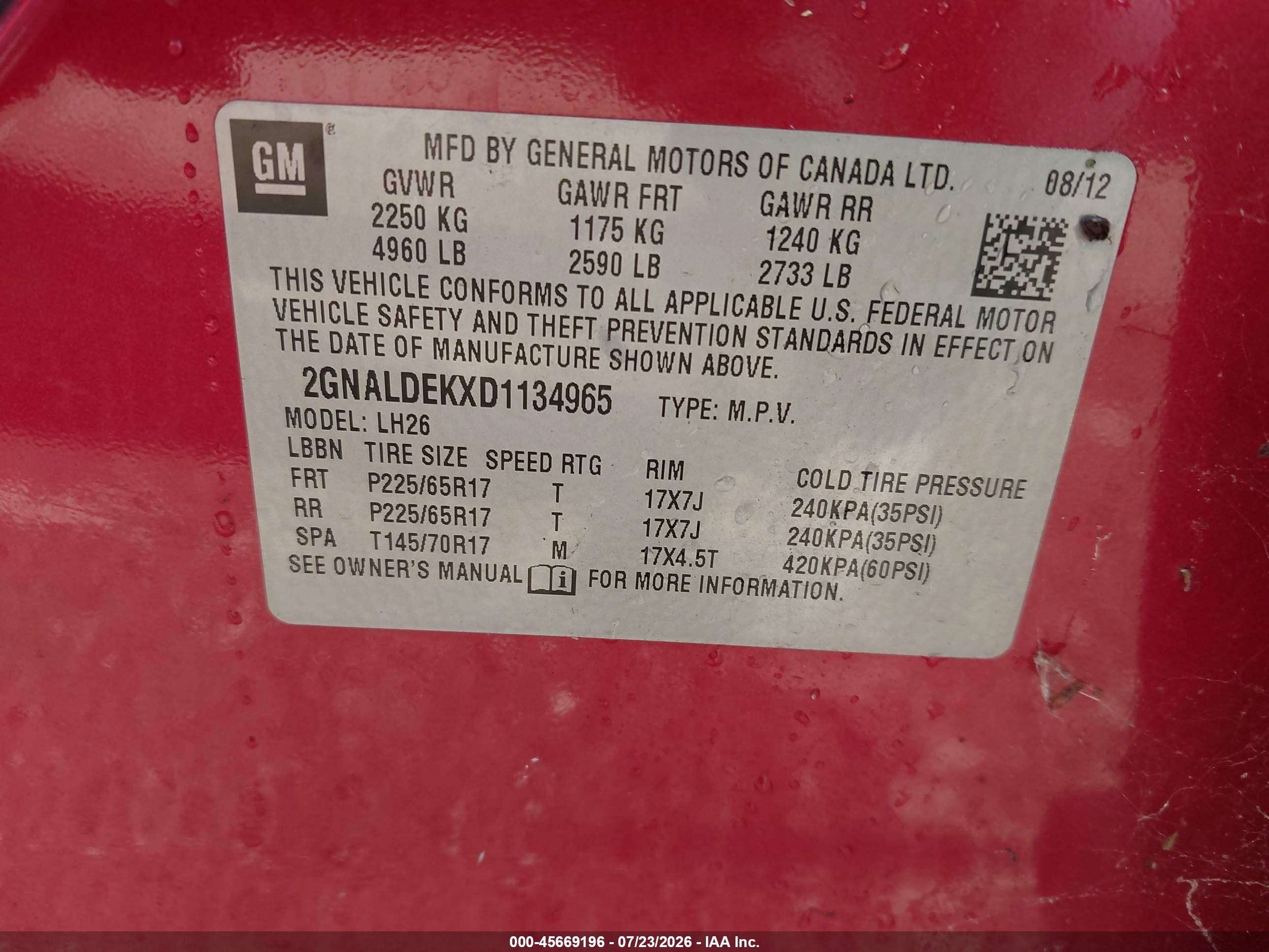 2013 Chevrolet Equinox Lt Red vin: 2GNALDEKXD1134965