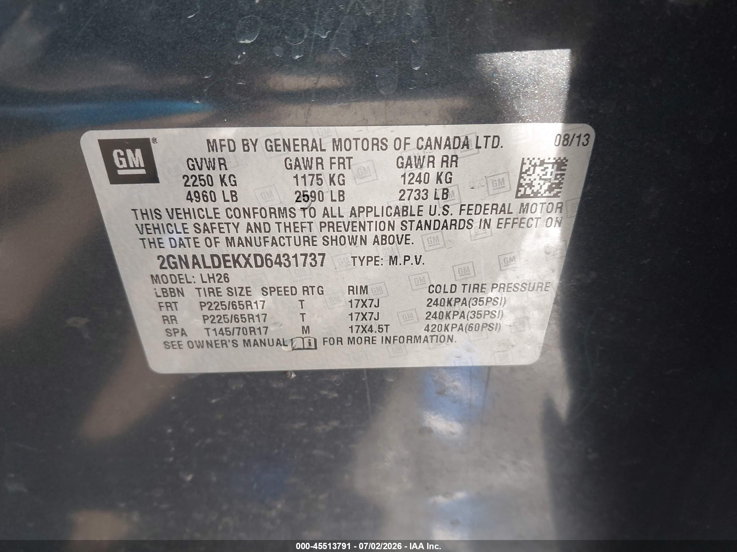 2013 Chevrolet Equinox Lt Gray vin: 2GNALDEKXD6431737