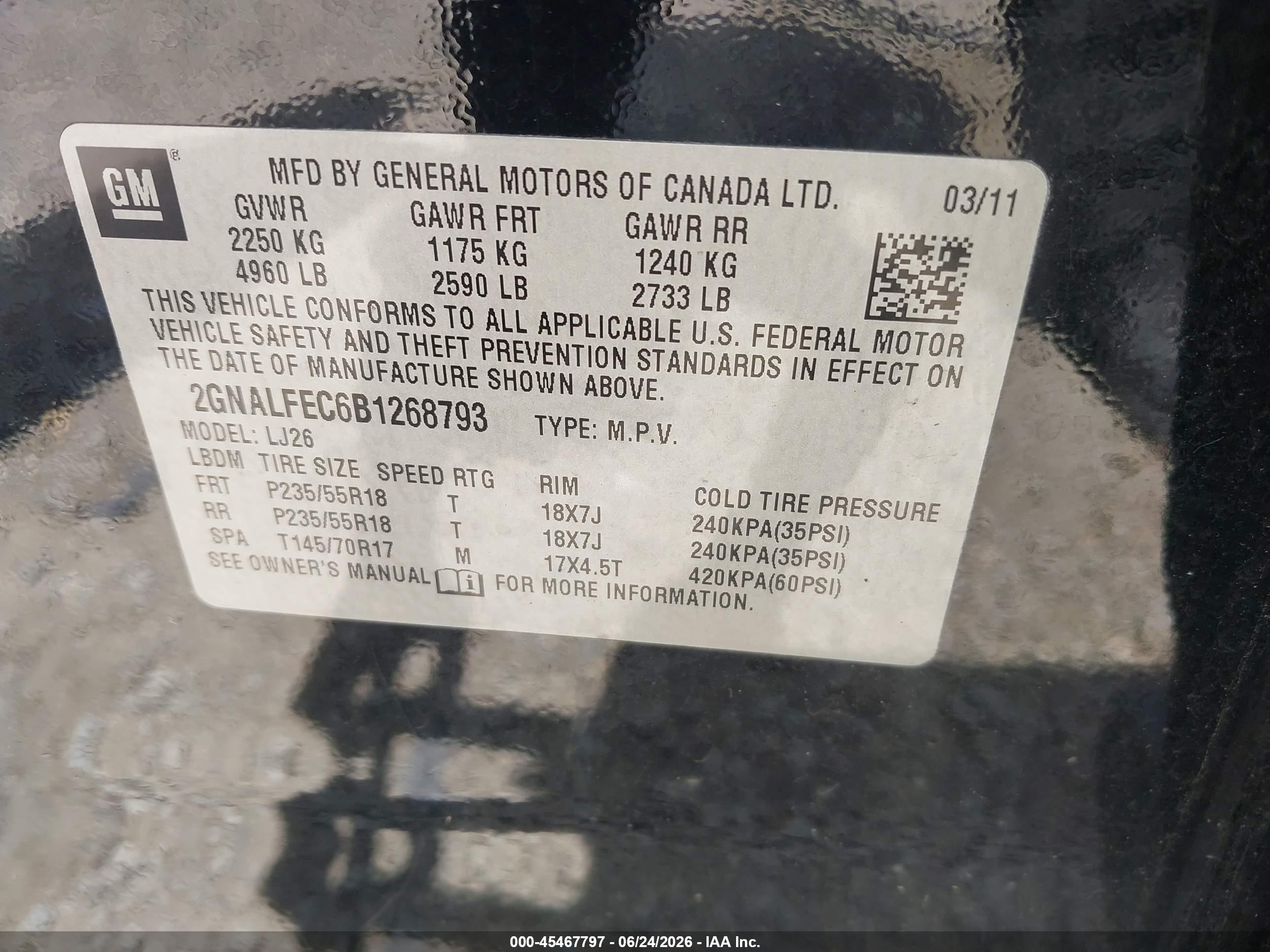 2011 Chevrolet Equinox Ltz Black vin: 2GNALFEC6B1268793