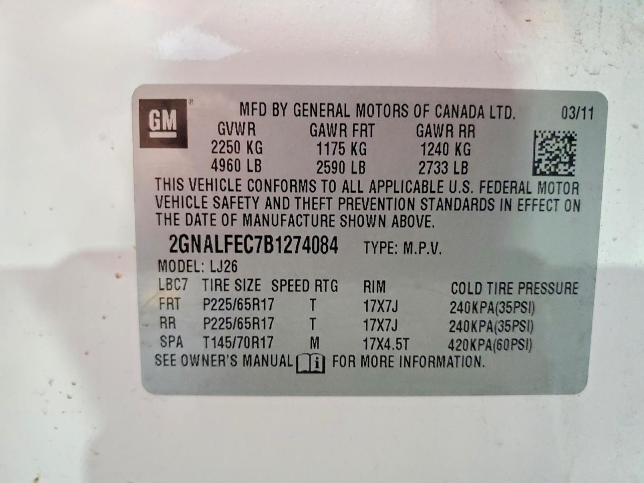 2011 Chevrolet Equinox Ltz White vin: 2GNALFEC7B1274084