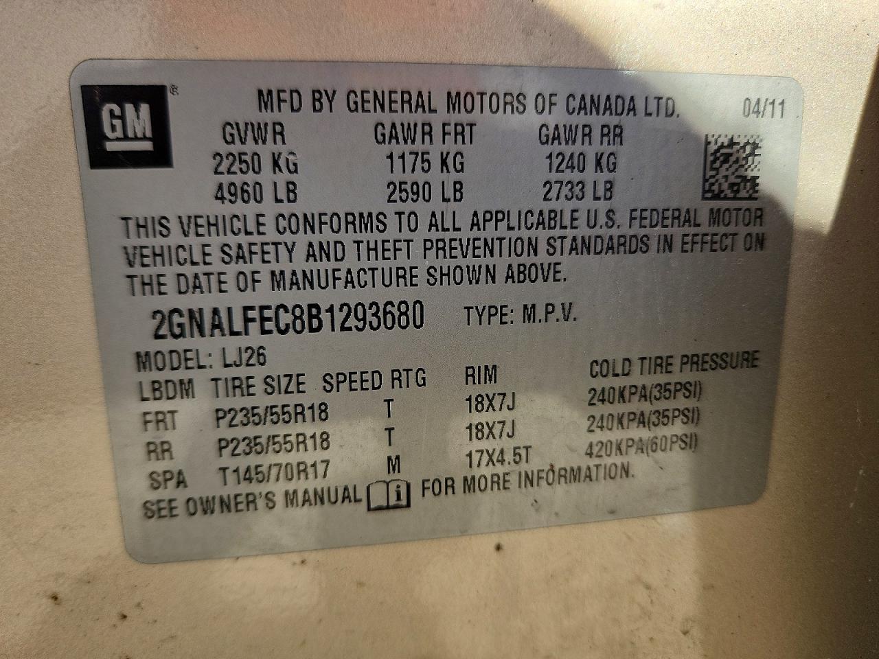 2011 Chevrolet Equinox Ltz Beige vin: 2GNALFEC8B1293680