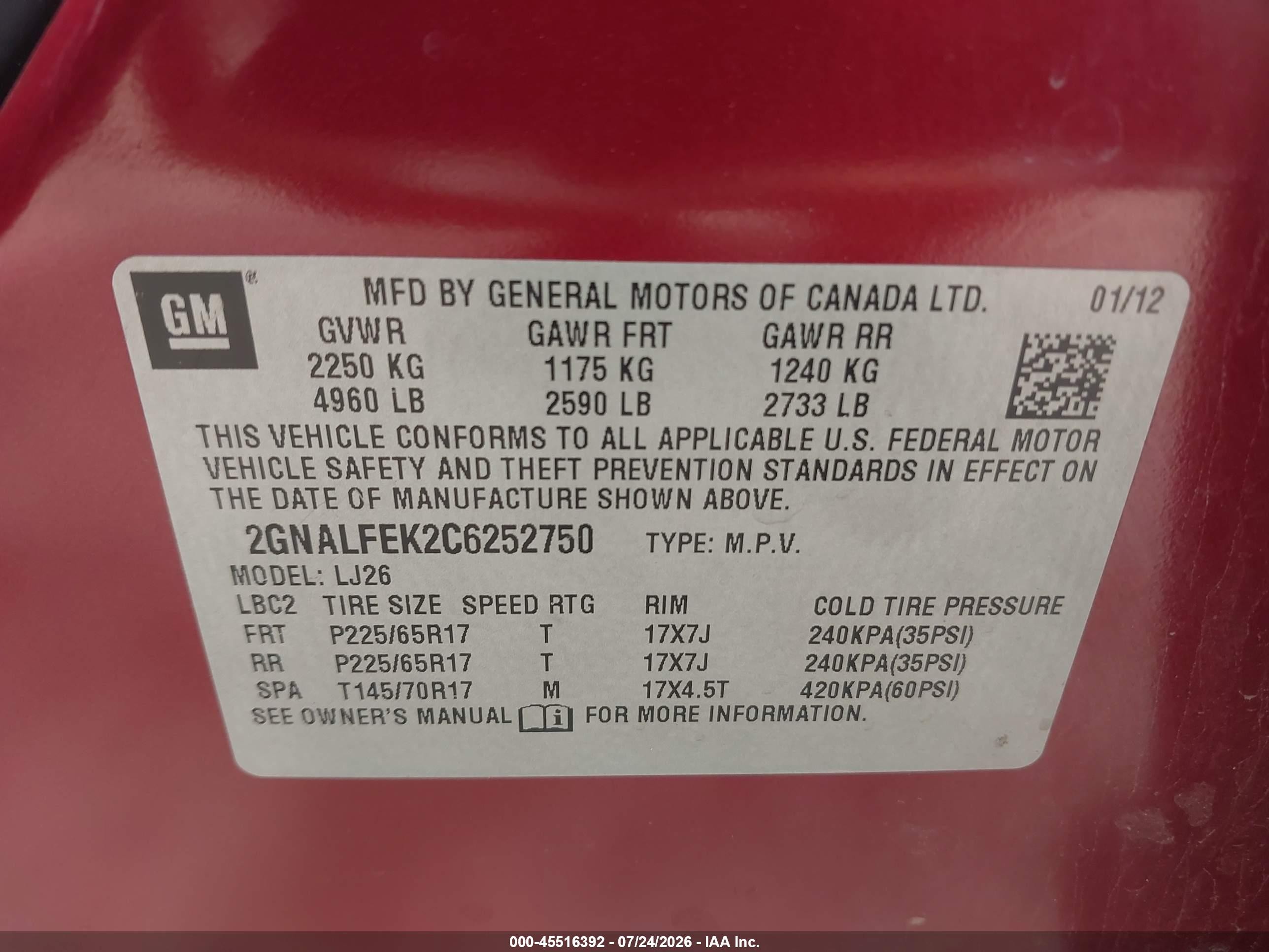 2012 Chevrolet Equinox Ltz Red vin: 2GNALFEK2C6252750