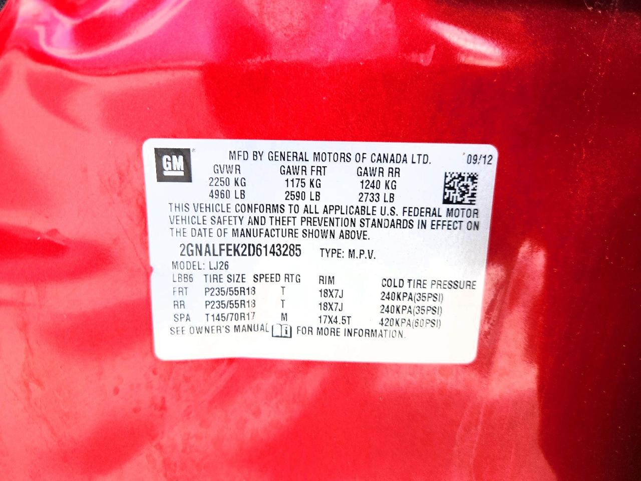 2013 Chevrolet Equinox Ltz Red vin: 2GNALFEK2D6143285