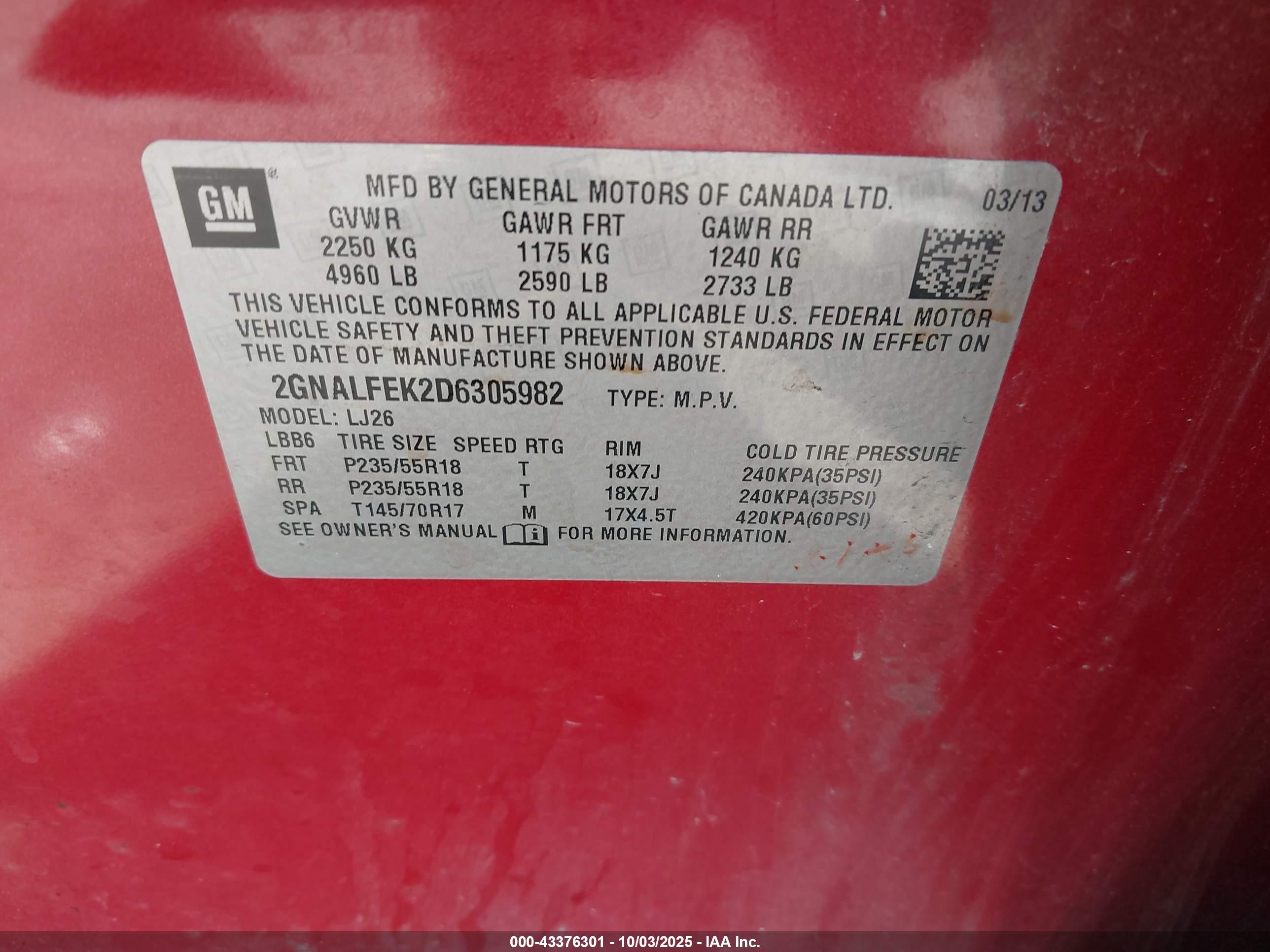 2013 Chevrolet Equinox Ltz Red vin: 2GNALFEK2D6305982