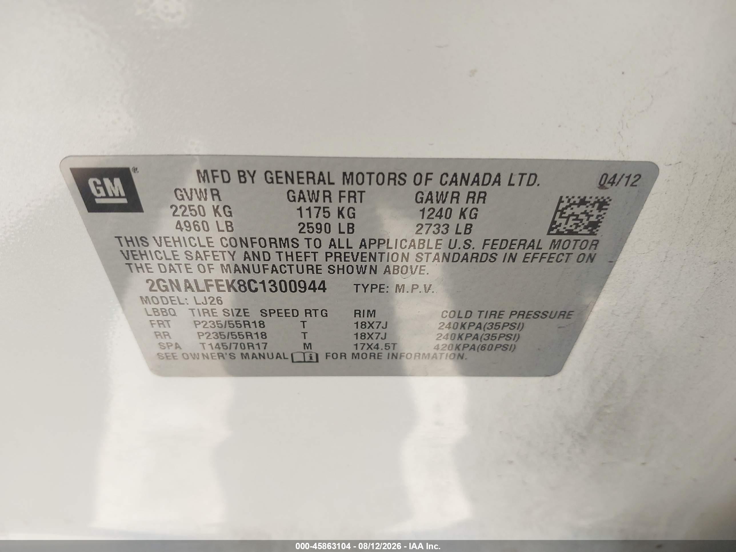 2012 Chevrolet Equinox Ltz White vin: 2GNALFEK8C1300944