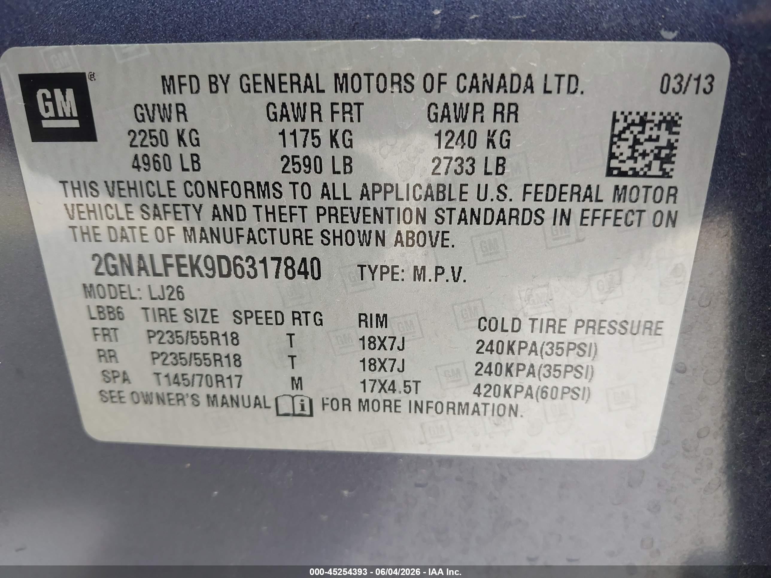 2013 Chevrolet Equinox Ltz Blue vin: 2GNALFEK9D6317840