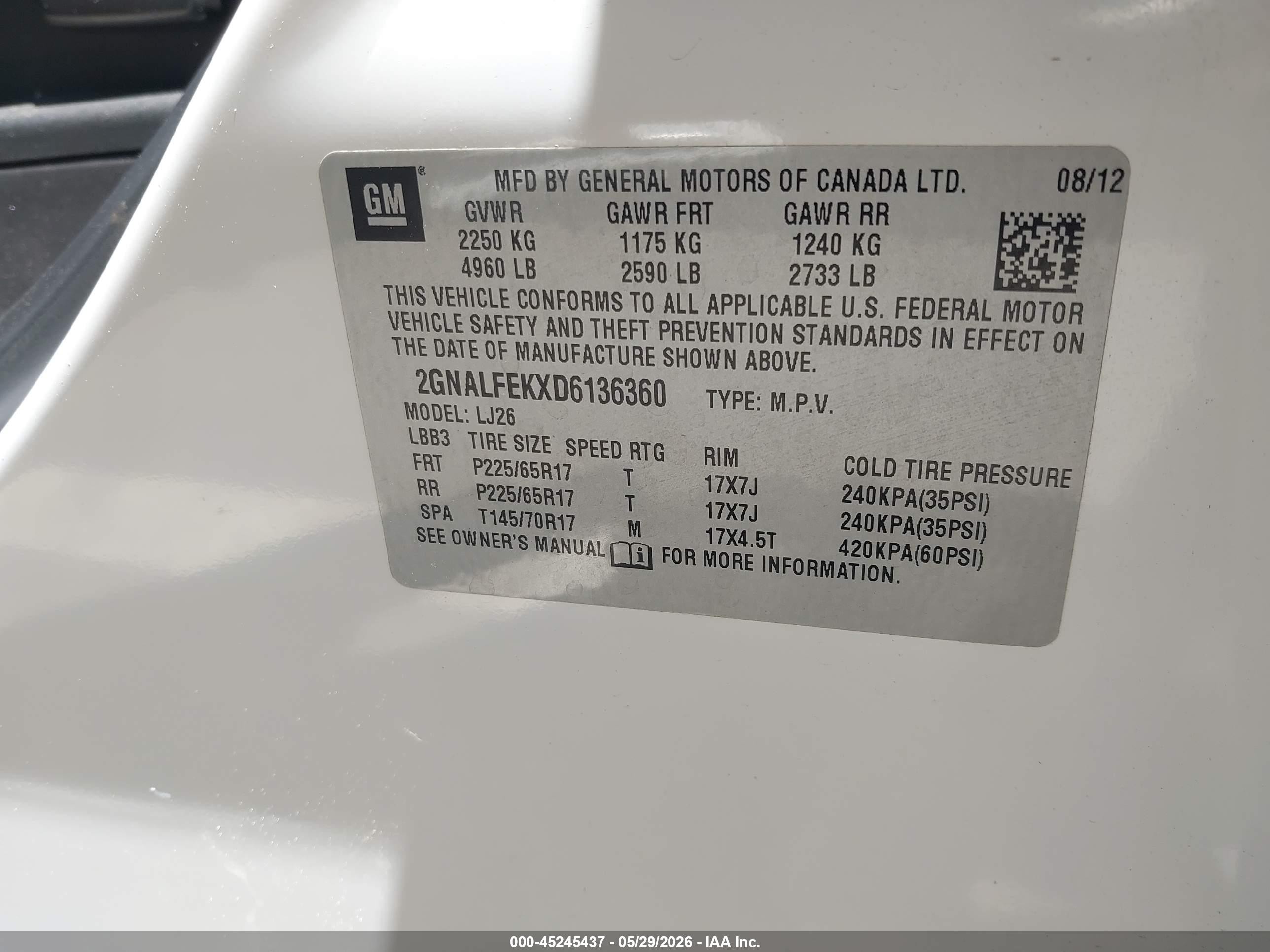 2013 Chevrolet Equinox Ltz Белый vin: 2GNALFEKXD6136360
