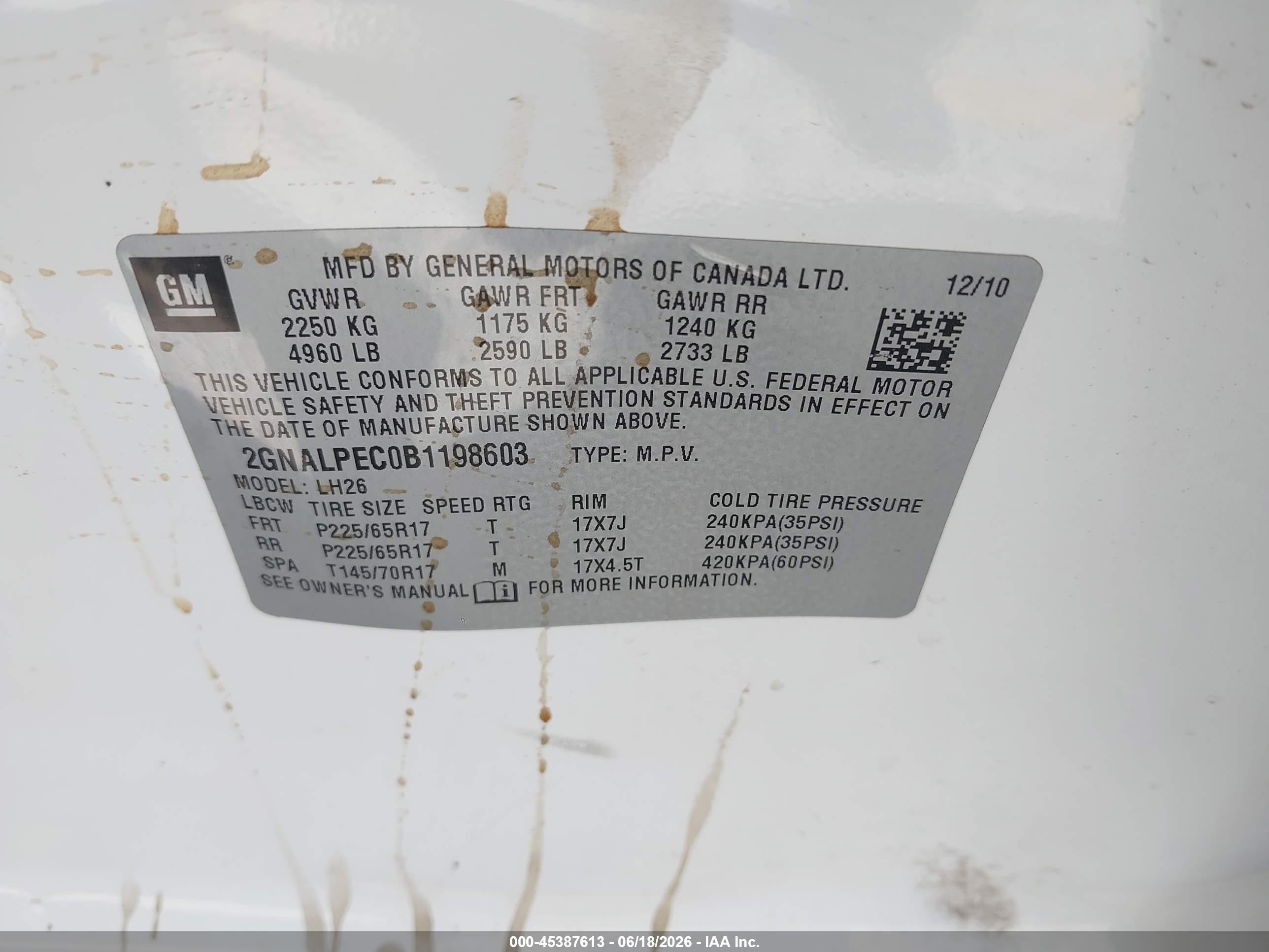 2011 Chevrolet Equinox Lt W/2lt Белый vin: 2GNALPEC0B1198603