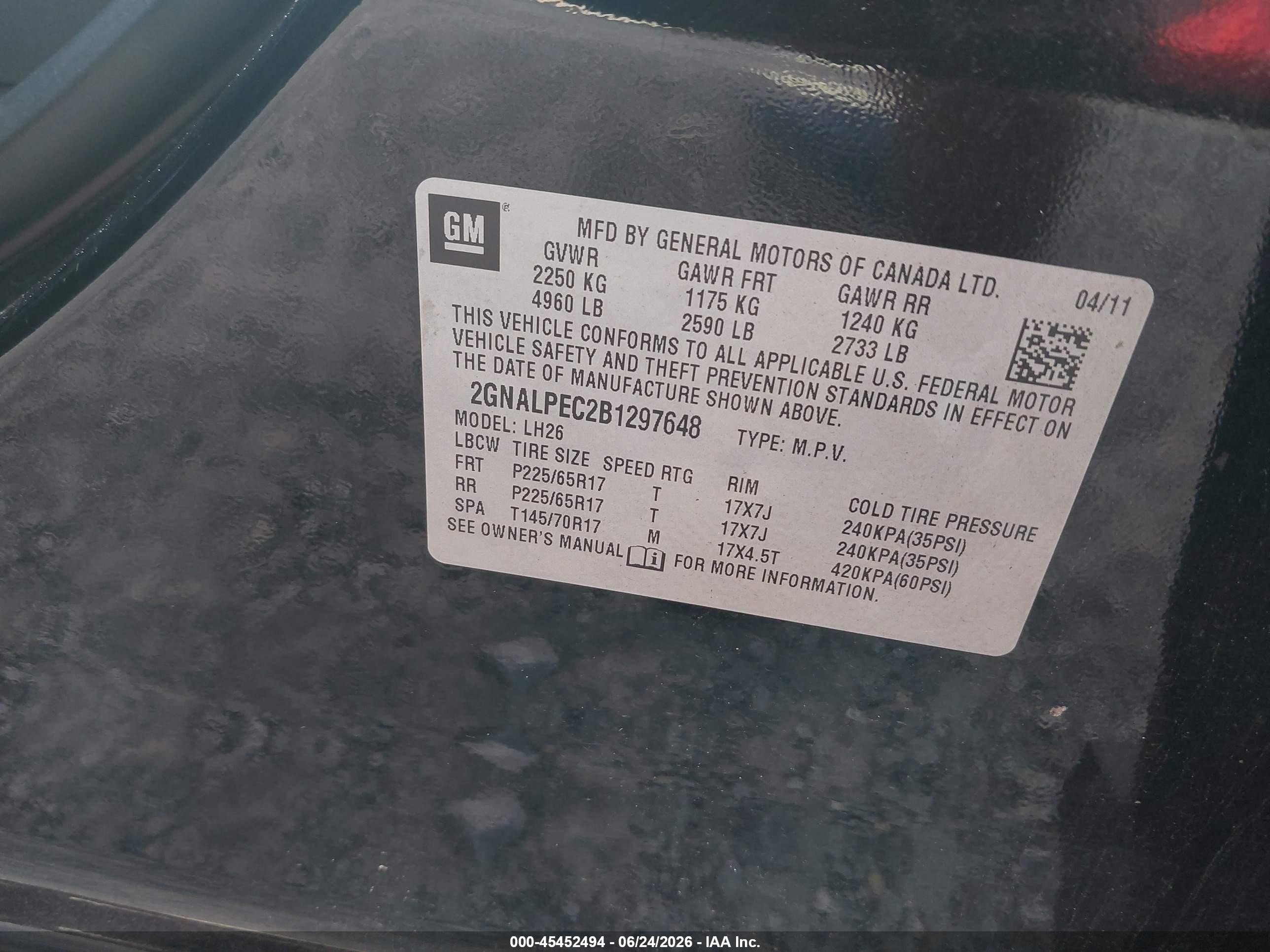 2011 Chevrolet Equinox Lt W/2lt Black vin: 2GNALPEC2B1297648
