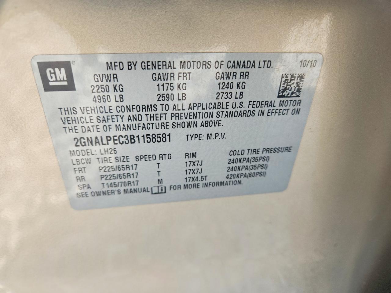 2011 Chevrolet Equinox Lt Beige vin: 2GNALPEC3B1158581