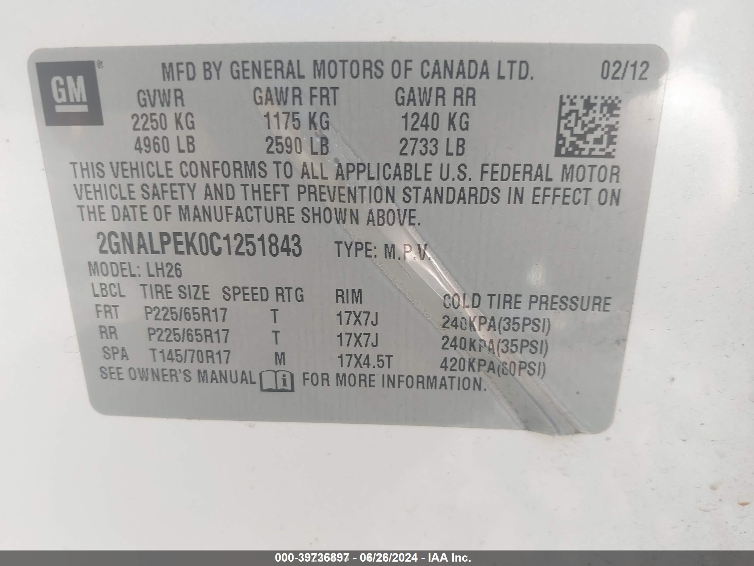 2012 Chevrolet Equinox 2lt Белый vin: 2GNALPEK0C1251843