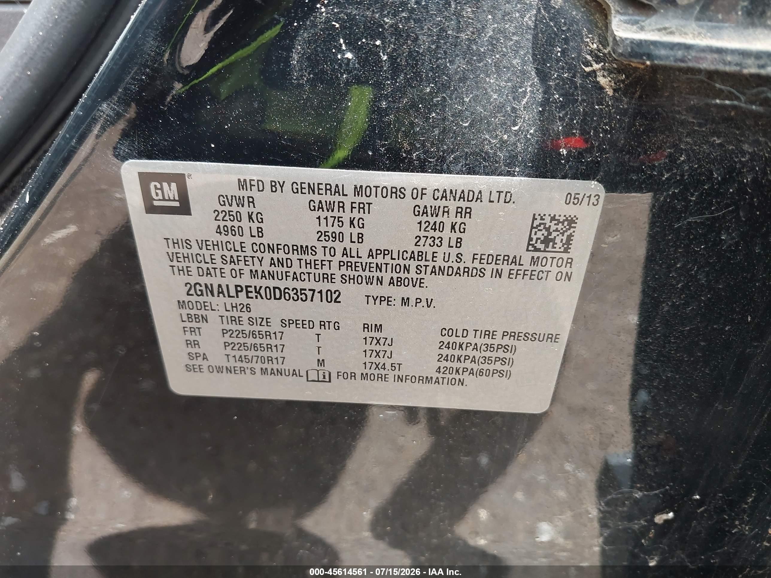 2013 Chevrolet Equinox 2lt Black vin: 2GNALPEK0D6357102