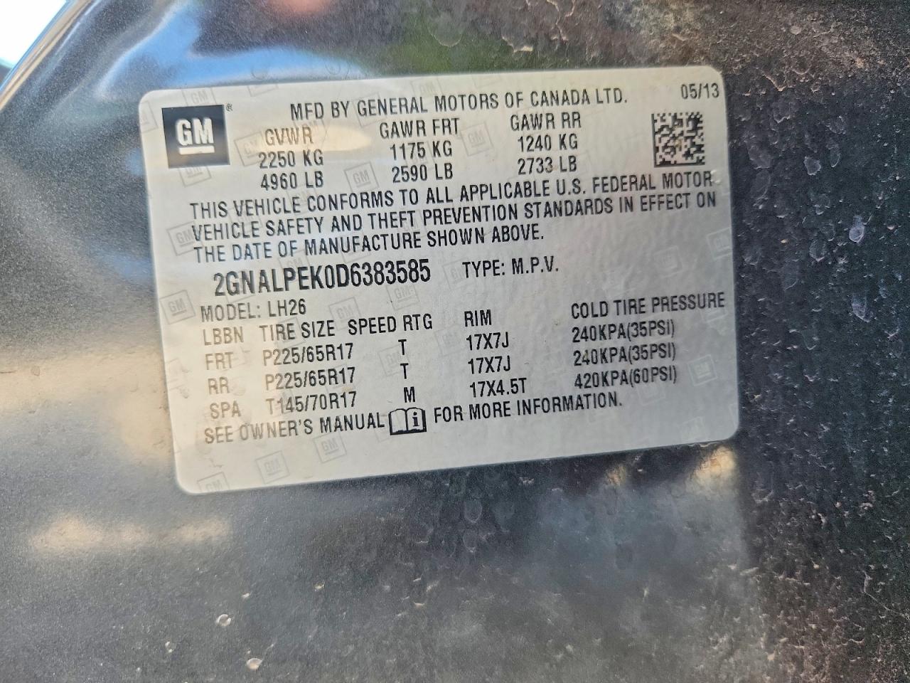 2013 Chevrolet Equinox Lt Gray vin: 2GNALPEK0D6383585