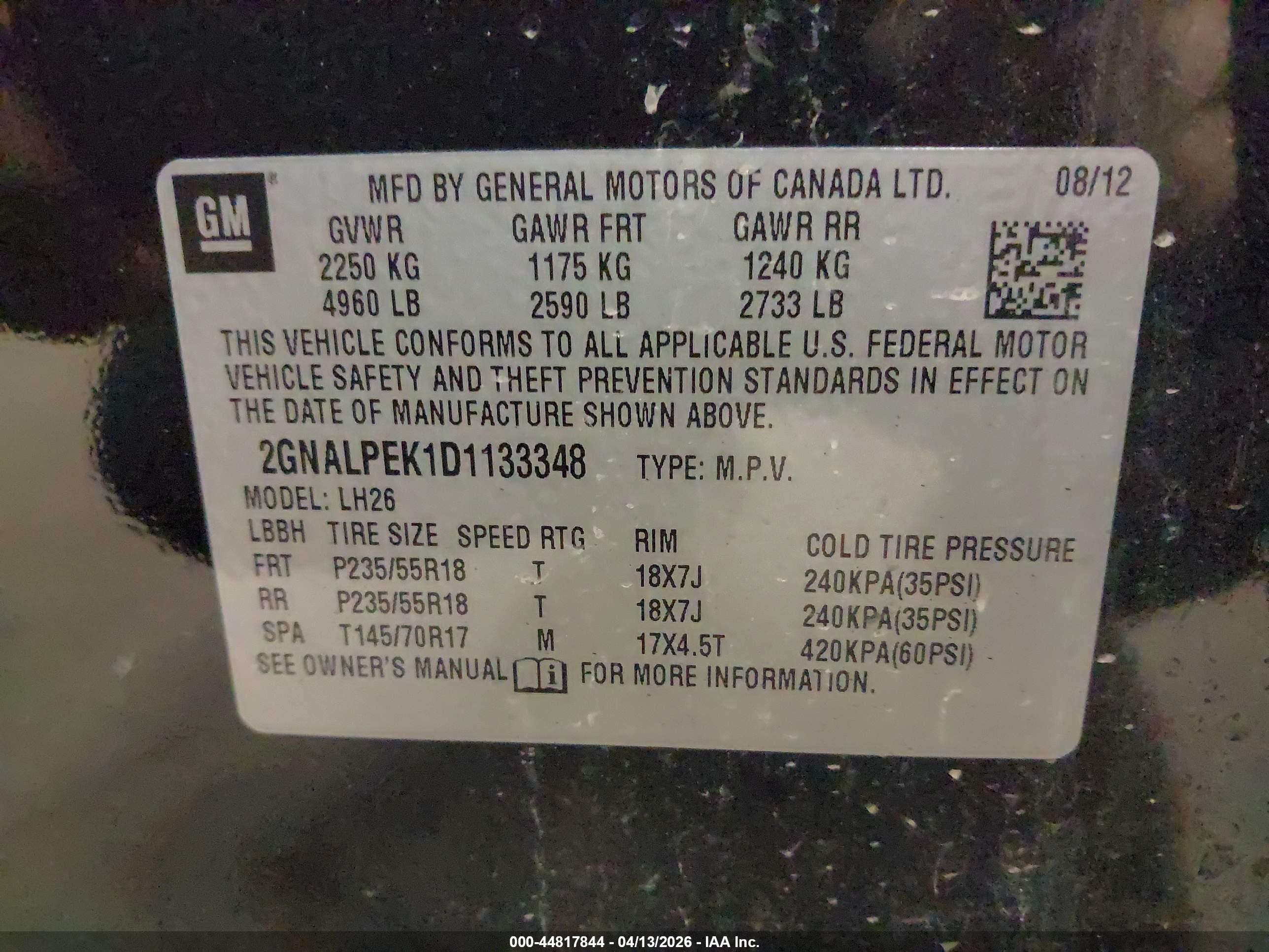 2013 Chevrolet Equinox 2lt Black vin: 2GNALPEK1D1133348