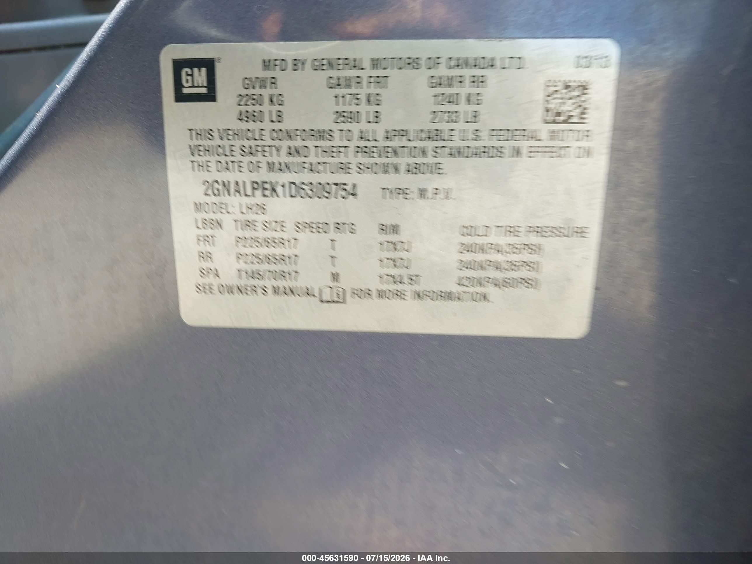 2013 Chevrolet Equinox Lt Dark Blue vin: 2GNALPEK1D6309754