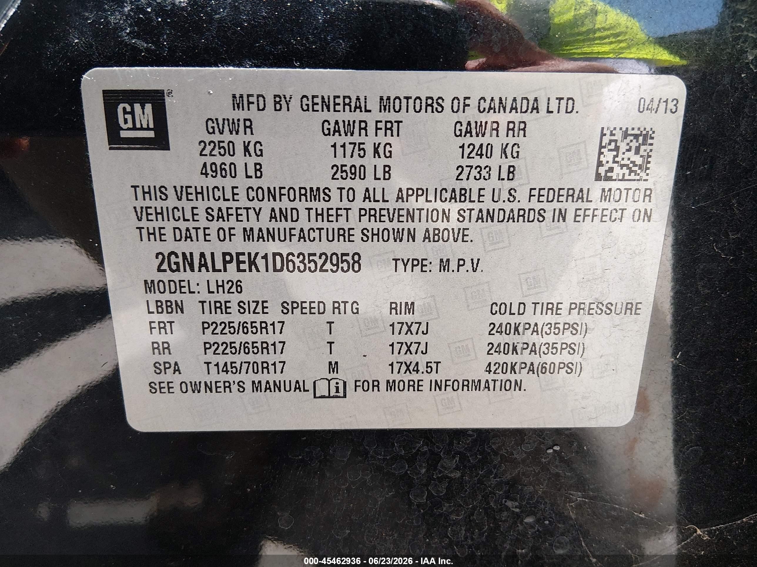 2013 Chevrolet Equinox Lt Black vin: 2GNALPEK1D6352958