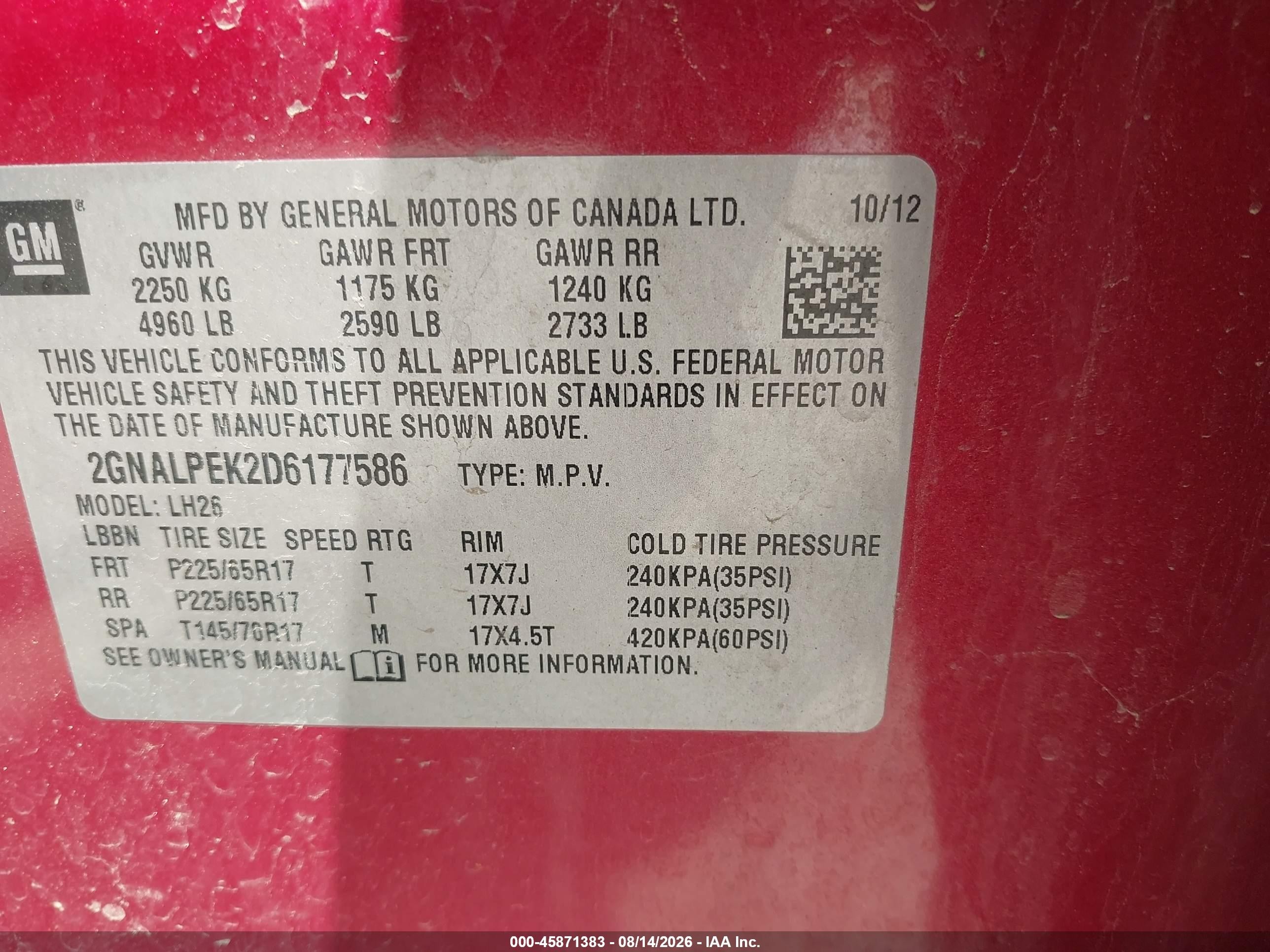 2013 Chevrolet Equinox Lt Red vin: 2GNALPEK2D6177586