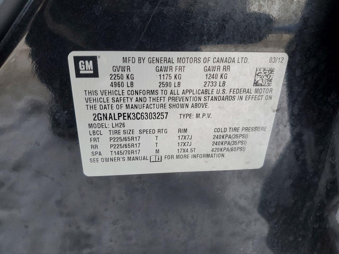 2012 Chevrolet Equinox Lt Black vin: 2GNALPEK3C6303257