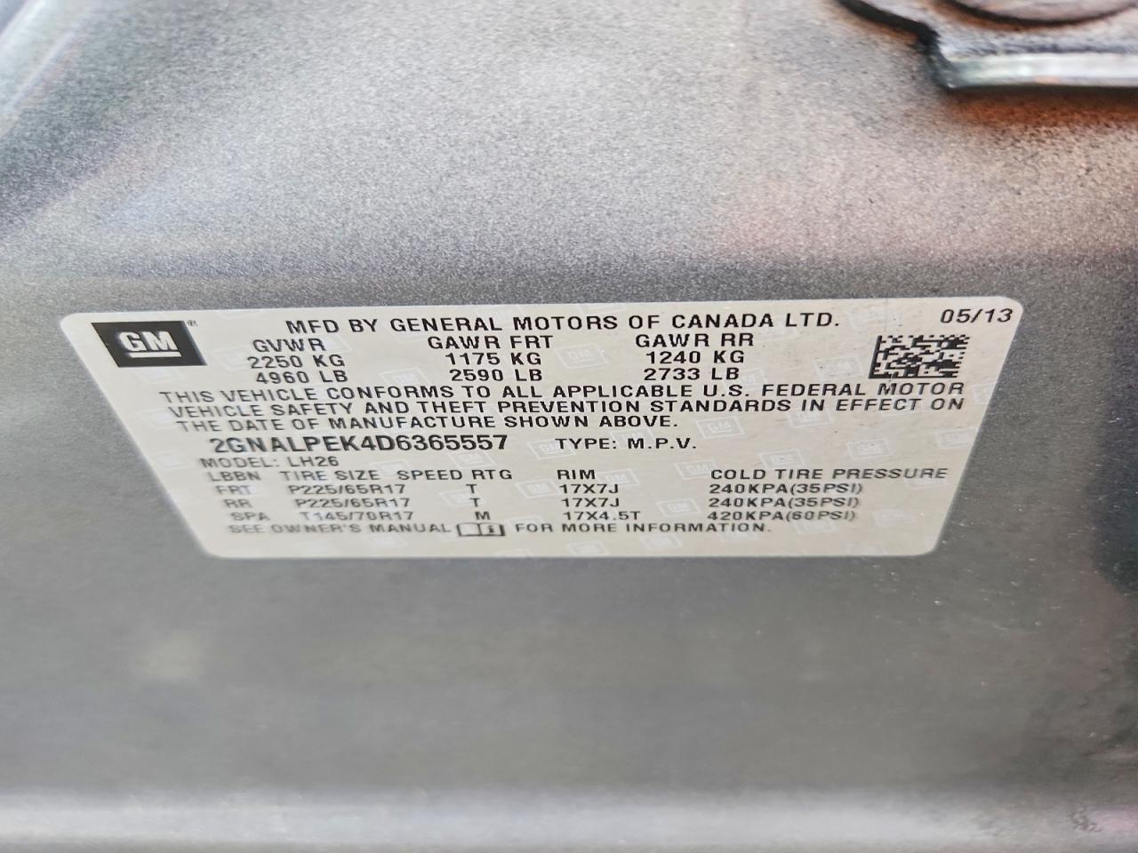 2013 Chevrolet Equinox Lt Gray vin: 2GNALPEK4D6365557