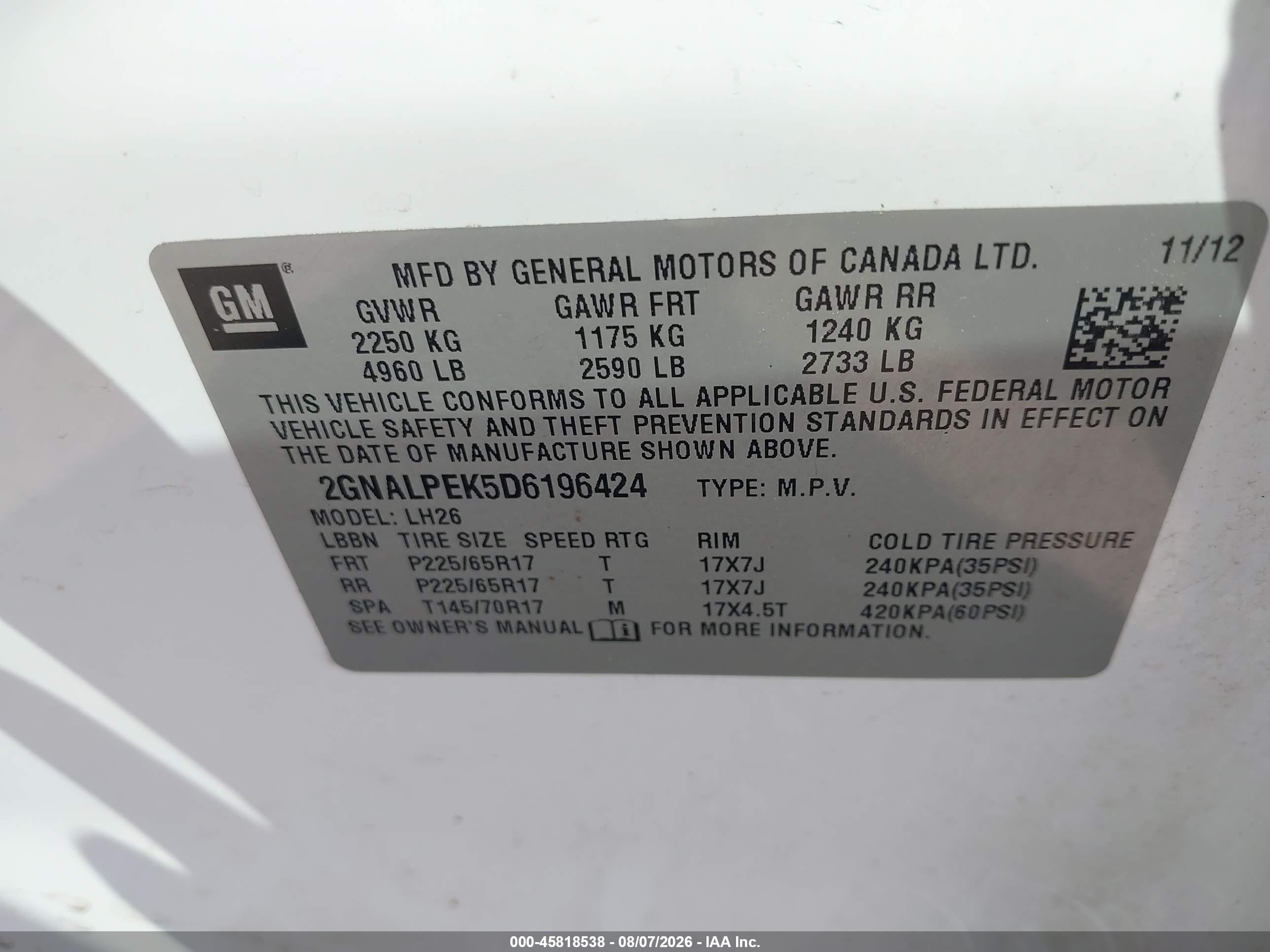 2013 Chevrolet Equinox Lt White vin: 2GNALPEK5D6196424