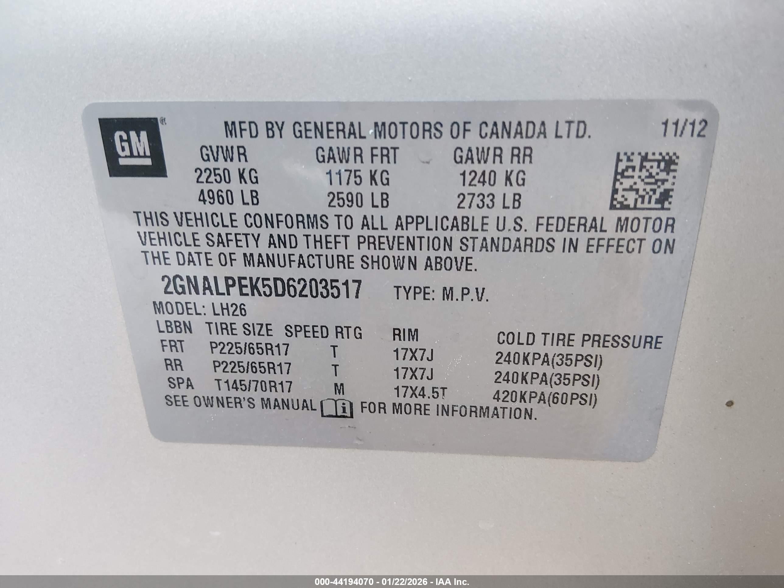 2013 Chevrolet Equinox 2lt Gold vin: 2GNALPEK5D6203517