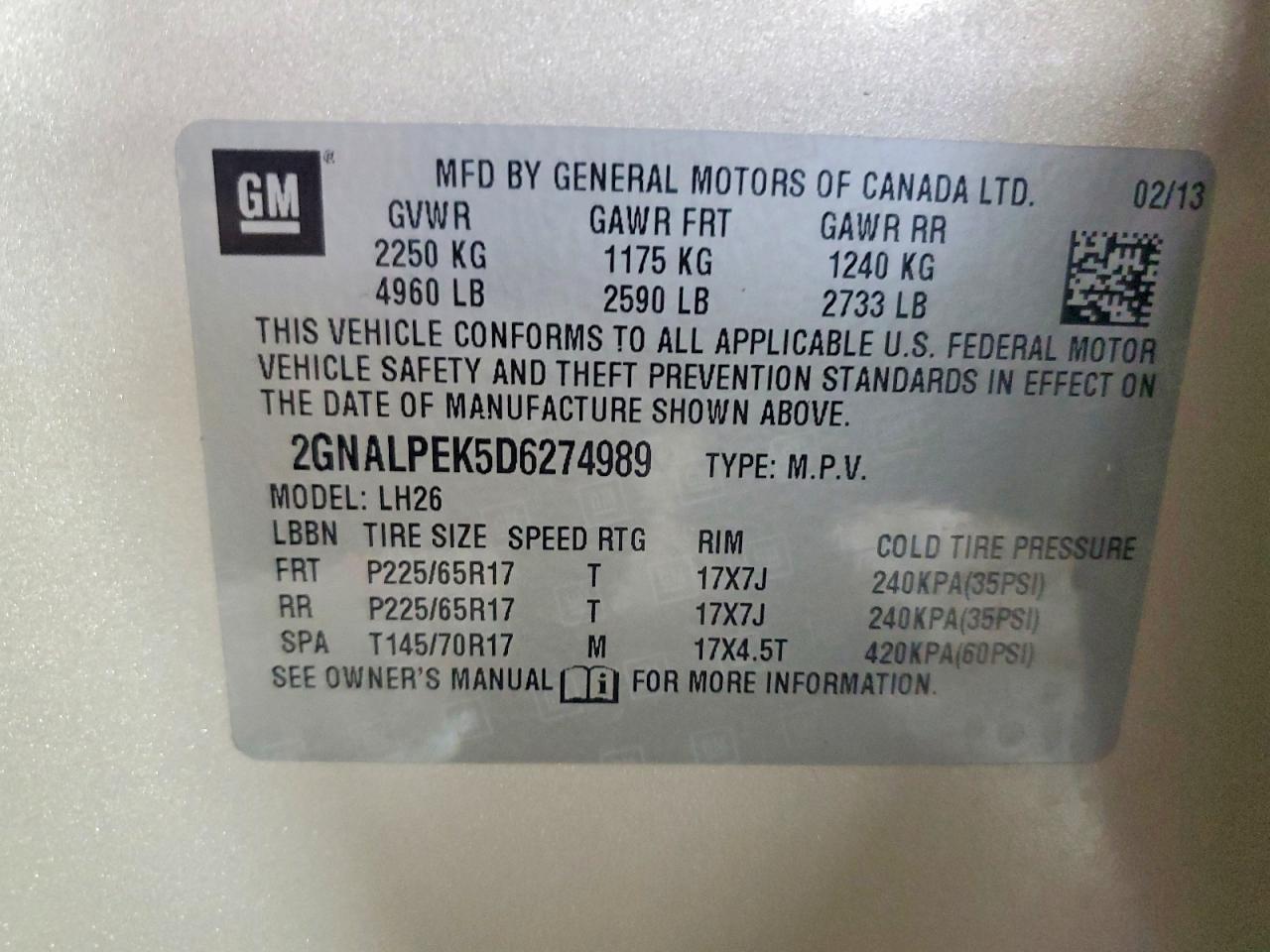 2013 Chevrolet Equinox Lt Бежевый vin: 2GNALPEK5D6274989