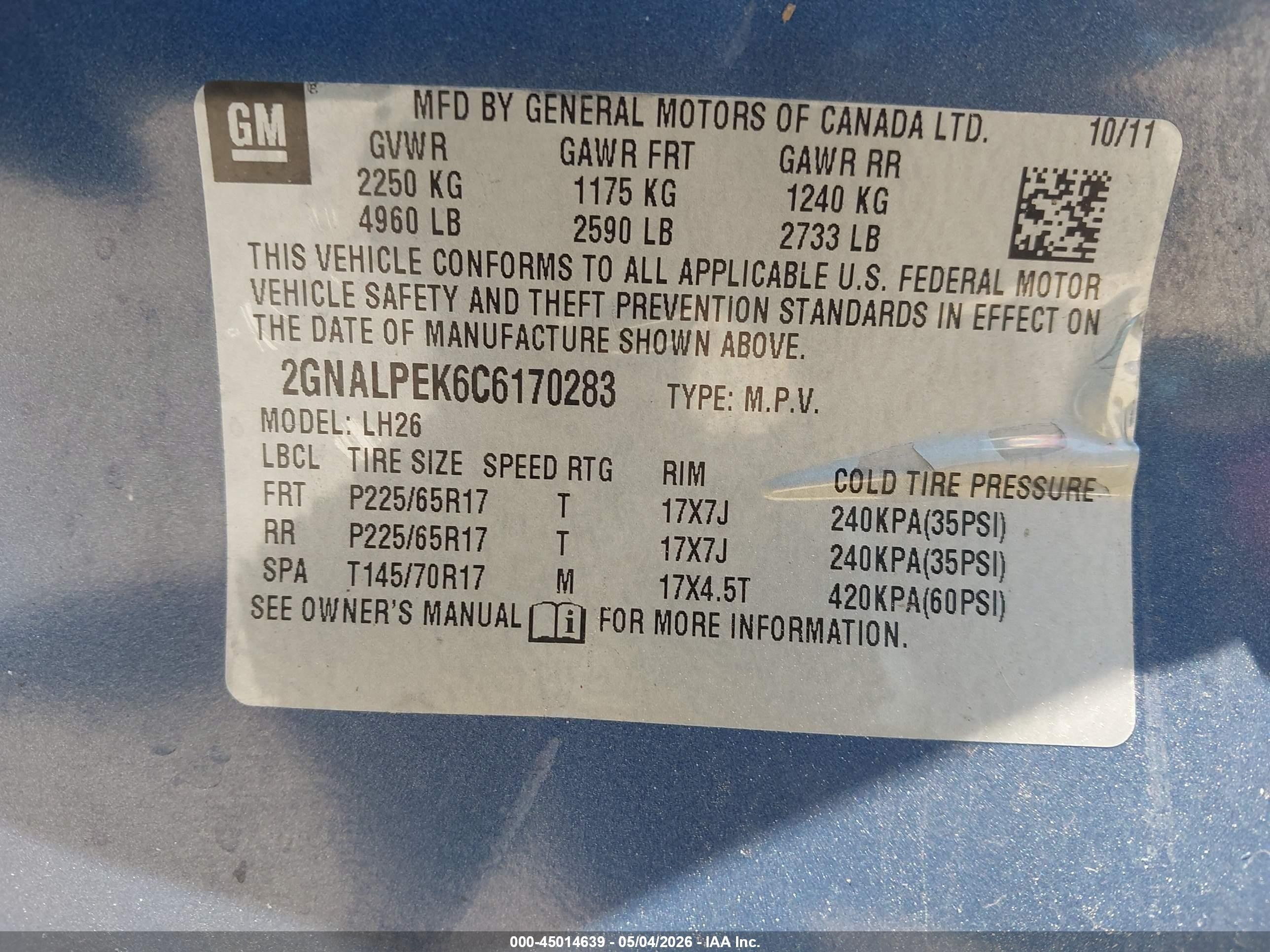 2012 Chevrolet Equinox 2lt Blue vin: 2GNALPEK6C6170283