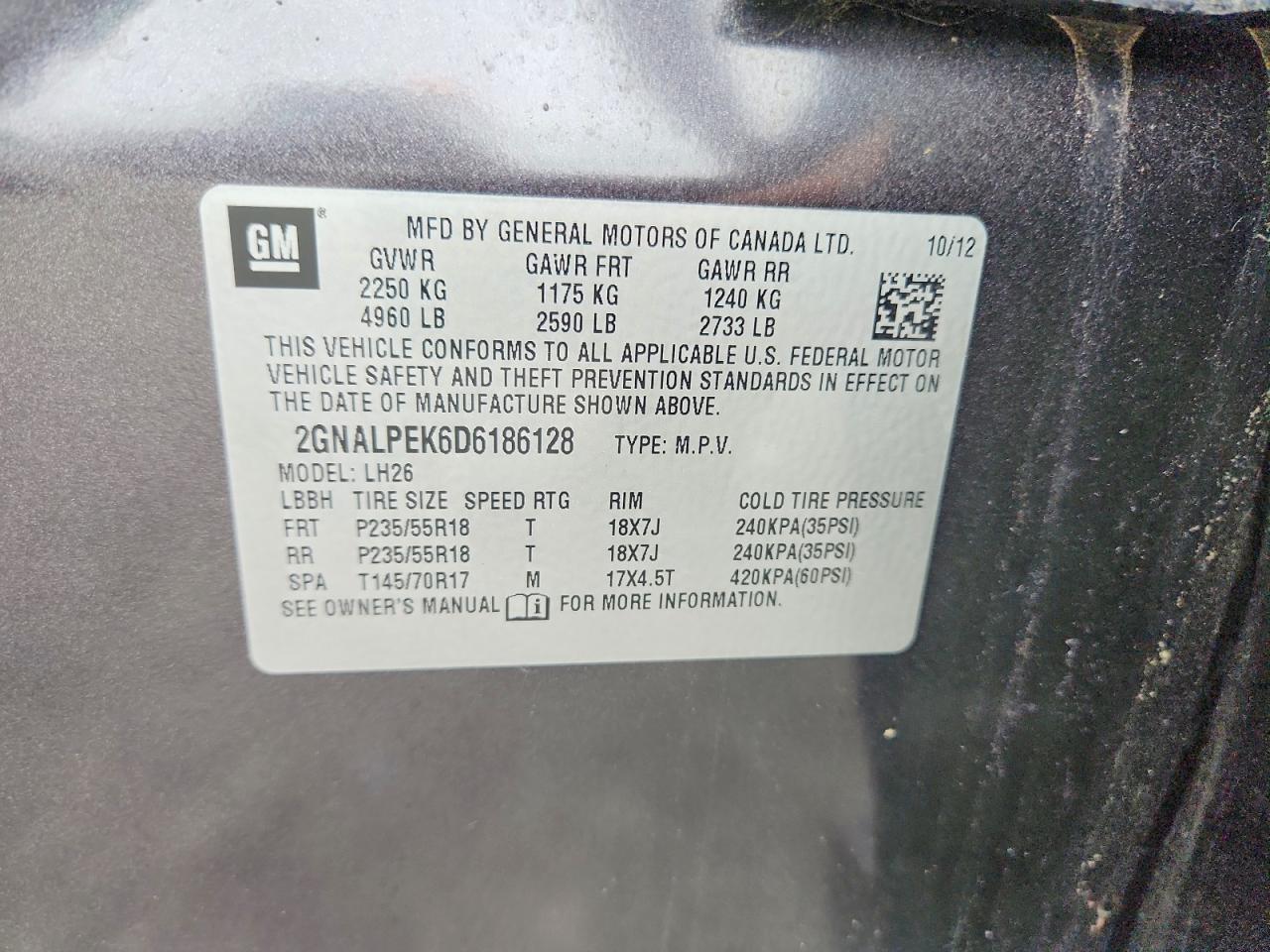 2013 Chevrolet Equinox Lt Charcoal vin: 2GNALPEK6D6186128