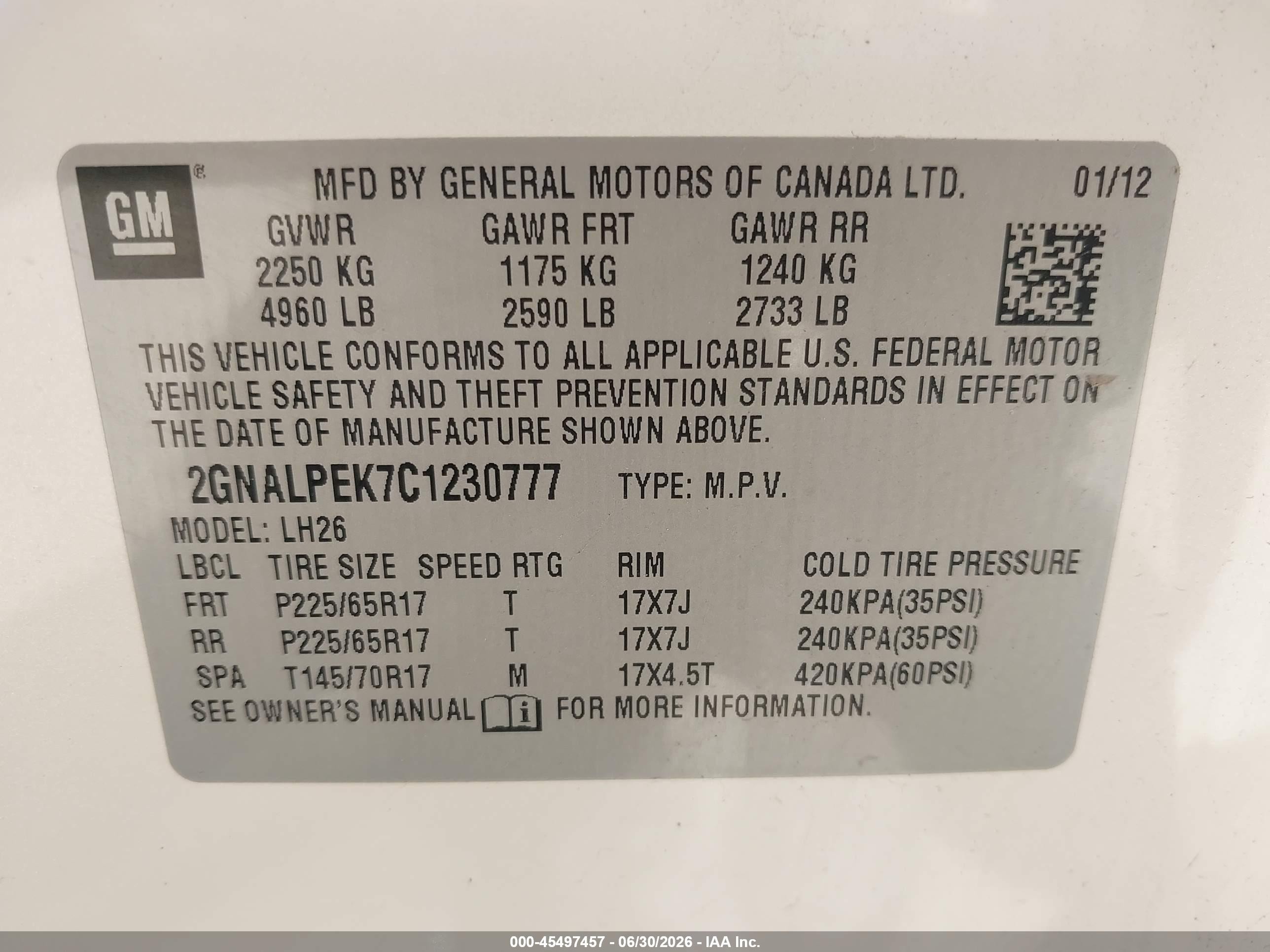 2012 Chevrolet Equinox Lt W/2lt White vin: 2GNALPEK7C1230777