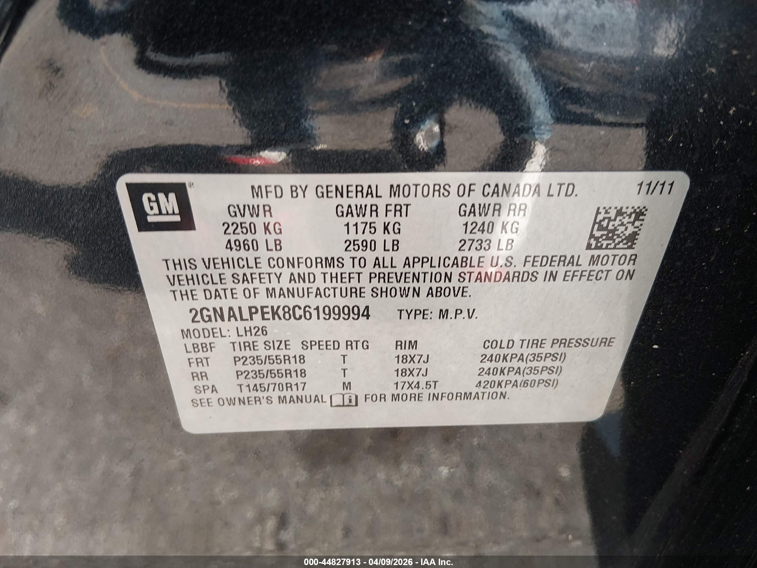 2012 Chevrolet Equinox 2lt Черный vin: 2GNALPEK8C6199994