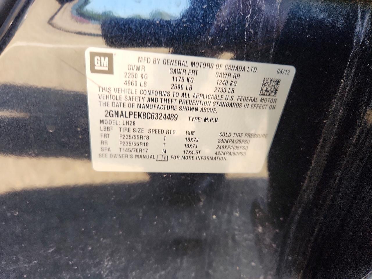 2012 Chevrolet Equinox Lt Black vin: 2GNALPEK8C6324489