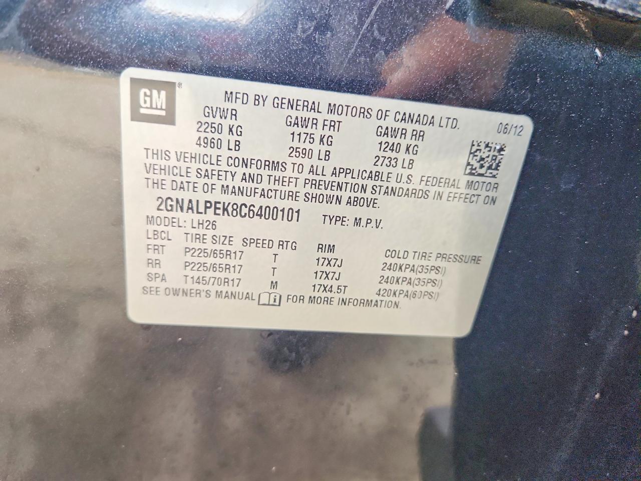 2012 Chevrolet Equinox Lt Black vin: 2GNALPEK8C6400101