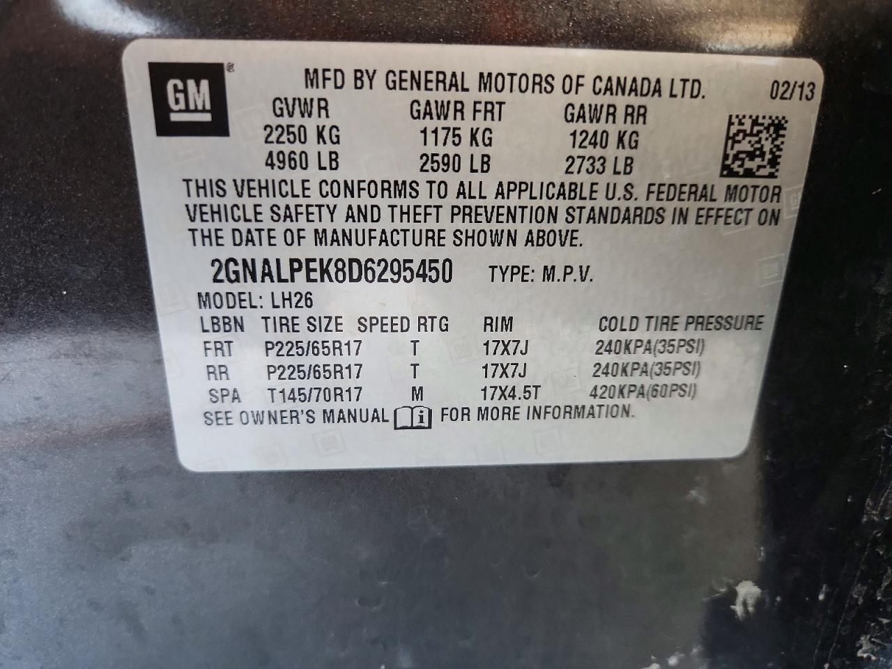 2013 Chevrolet Equinox Lt Черный vin: 2GNALPEK8D6295450