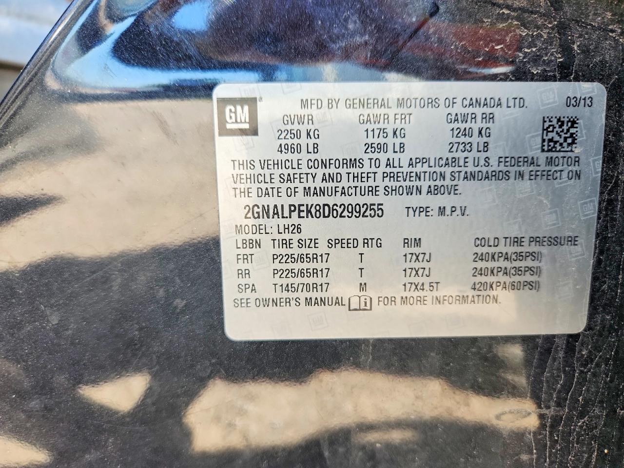 2013 Chevrolet Equinox Lt Black vin: 2GNALPEK8D6299255
