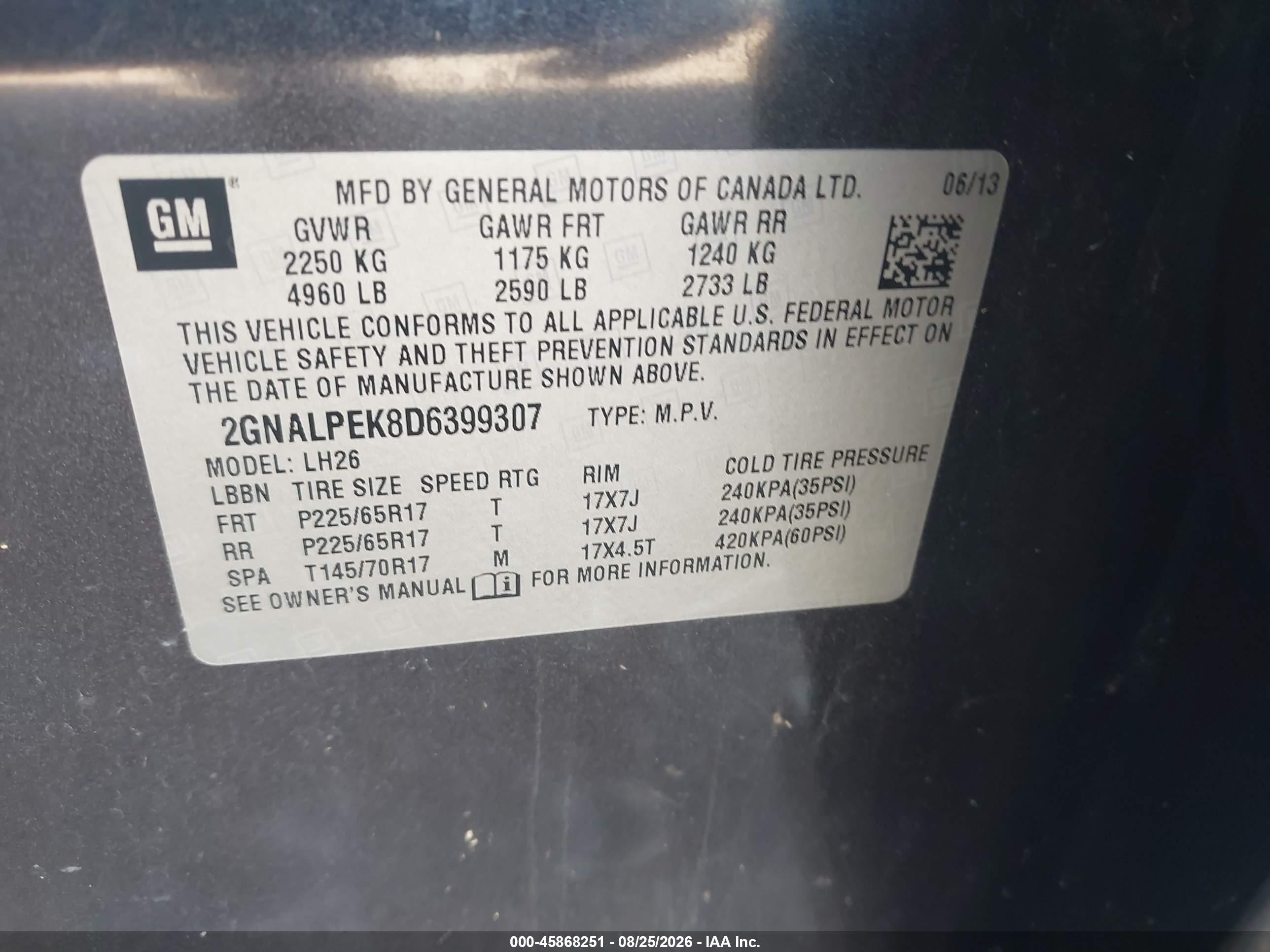 2013 Chevrolet Equinox 2lt Black vin: 2GNALPEK8D6399307
