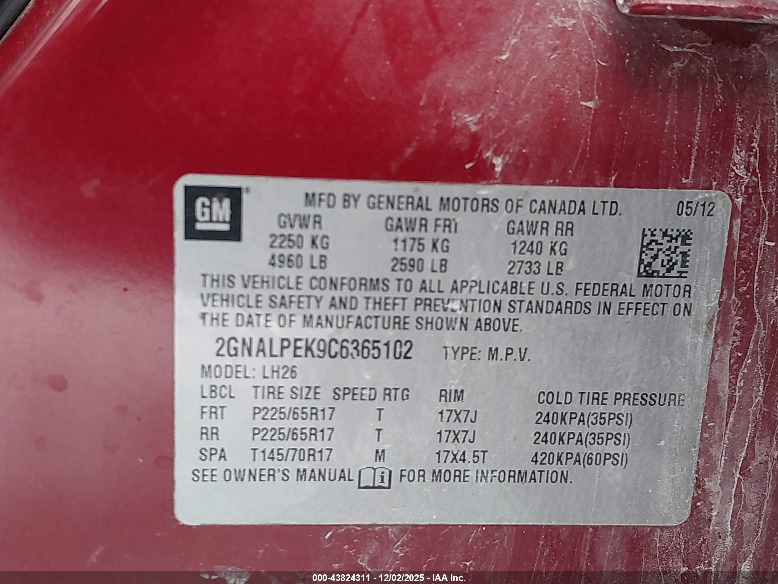 2012 Chevrolet Equinox 2lt Burgundy vin: 2GNALPEK9C6365102