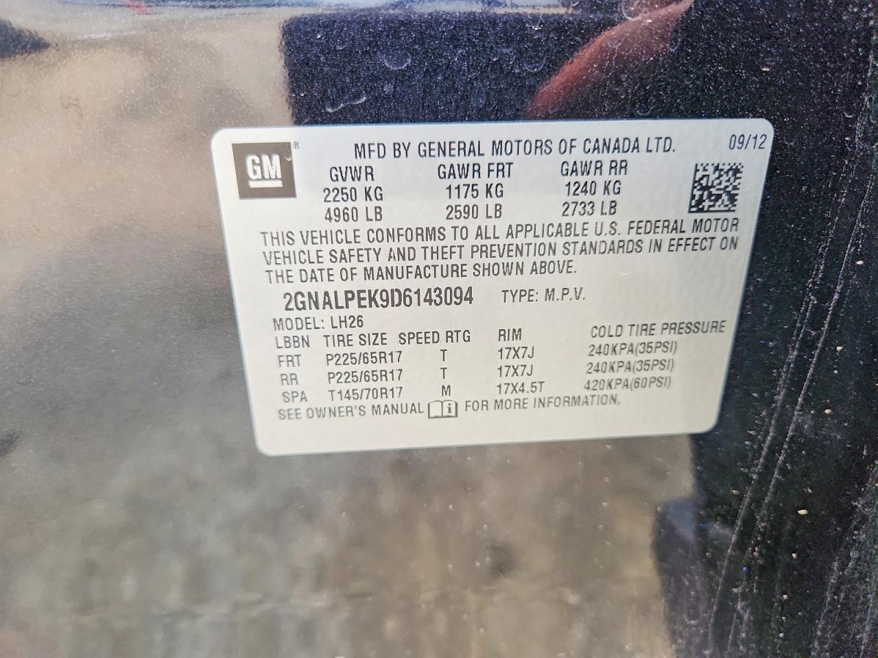 2013 Chevrolet Equinox Lt Black vin: 2GNALPEK9D6143094