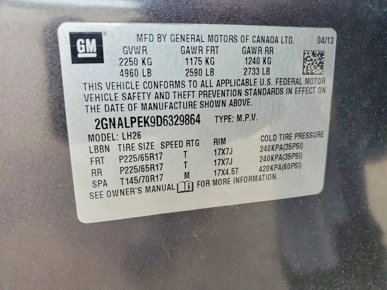 2013 Chevrolet Equinox Lt Gray vin: 2GNALPEK9D6329864
