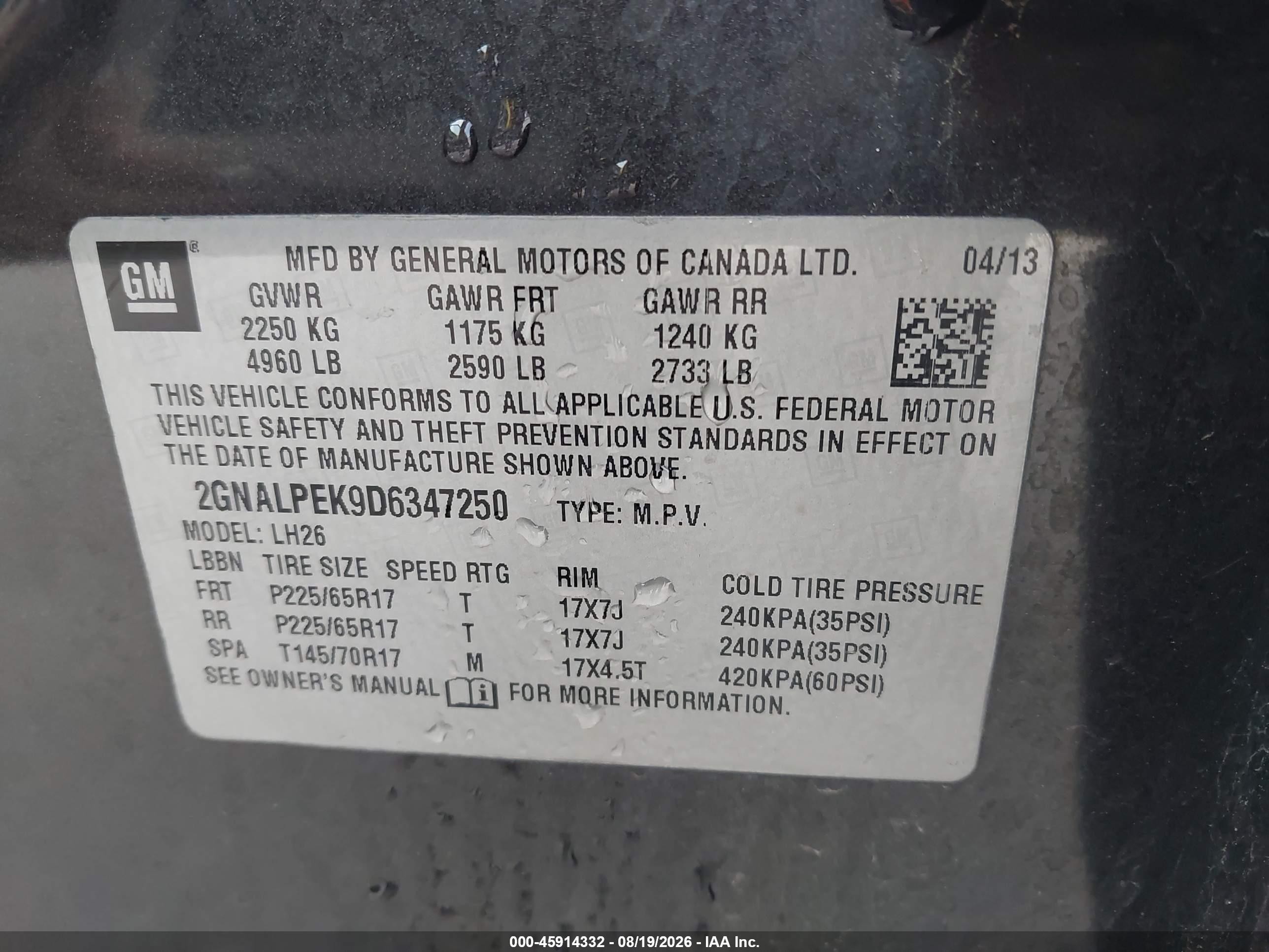 2013 Chevrolet Equinox Lt Black vin: 2GNALPEK9D6347250