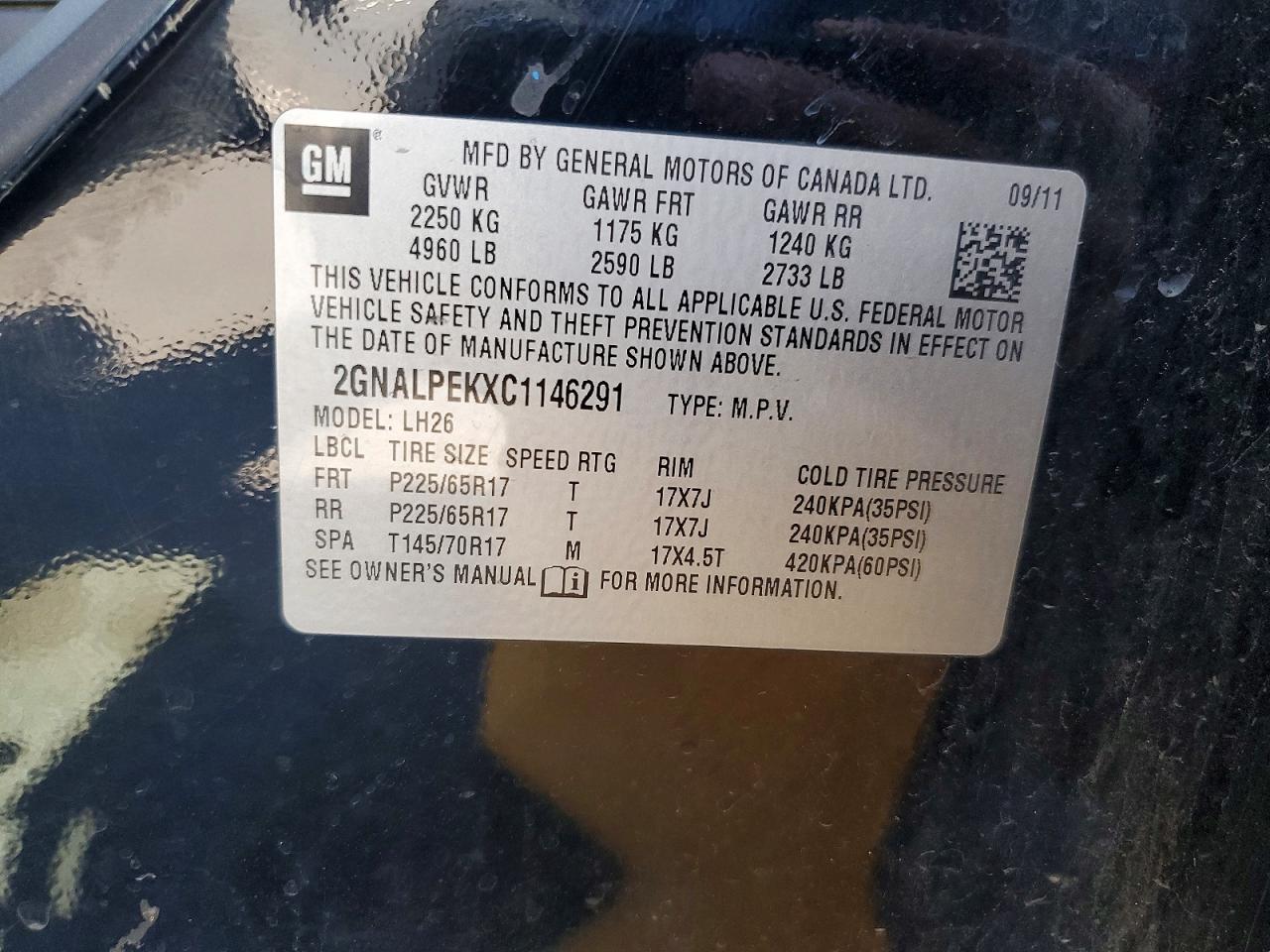 2012 Chevrolet Equinox Lt Black vin: 2GNALPEKXC1146291