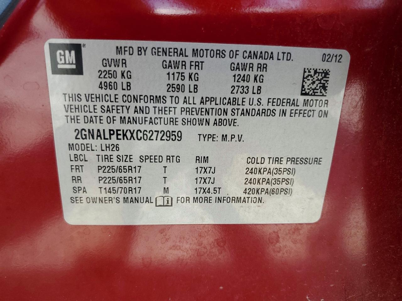 2012 Chevrolet Equinox Lt Burgundy vin: 2GNALPEKXC6272959