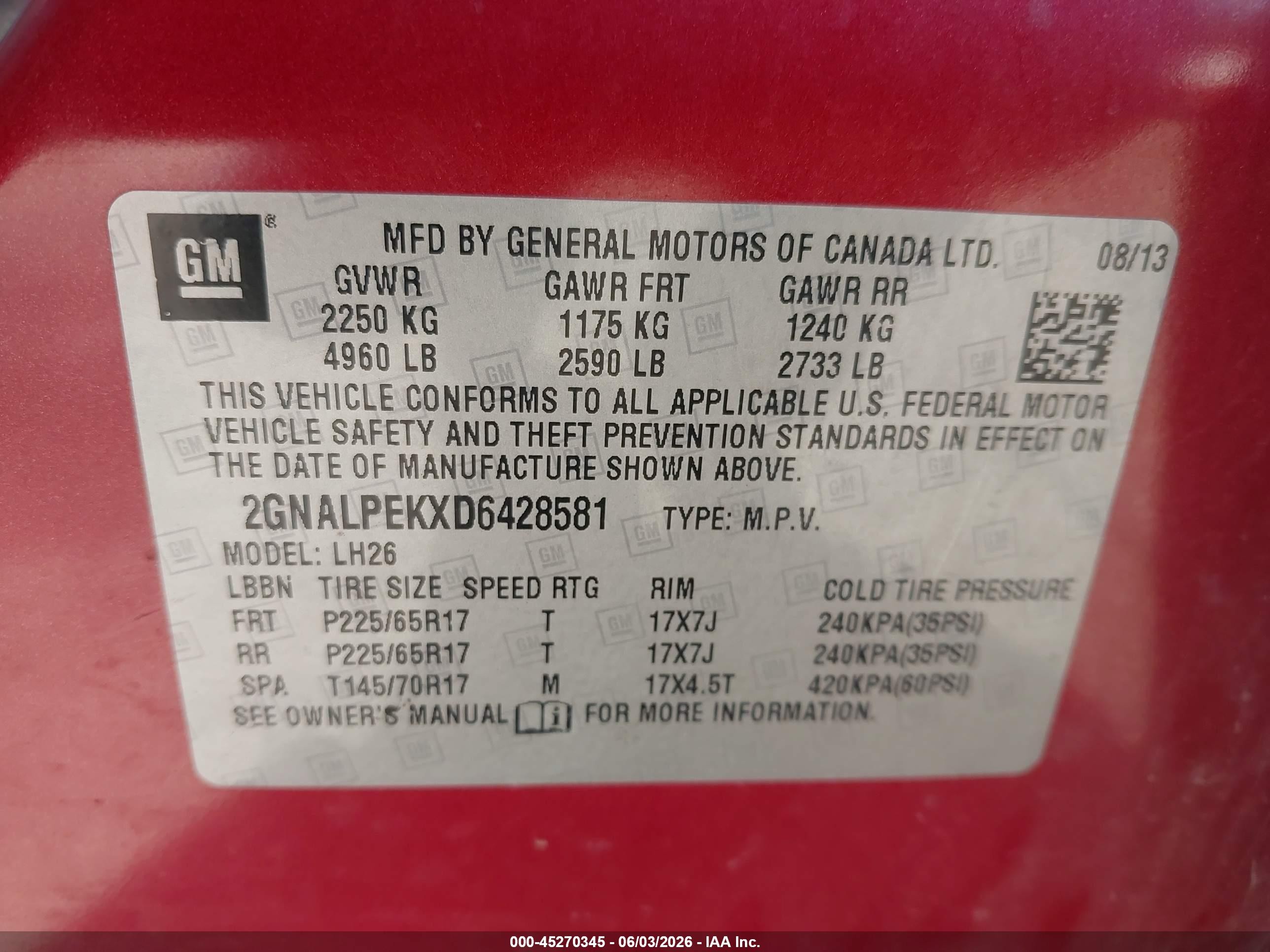 2013 Chevrolet Equinox 2lt Red vin: 2GNALPEKXD6428581